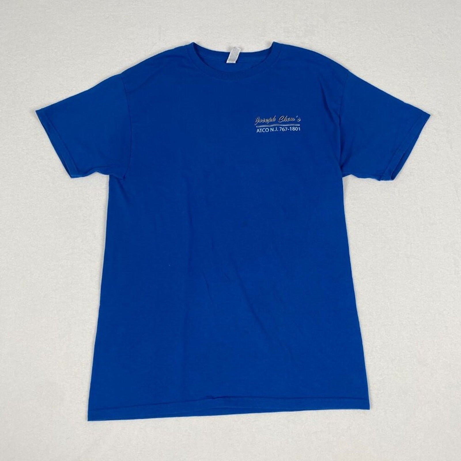 Joseph Chew's Construction Window and Doors Graphic Blue Tee Size Medium
