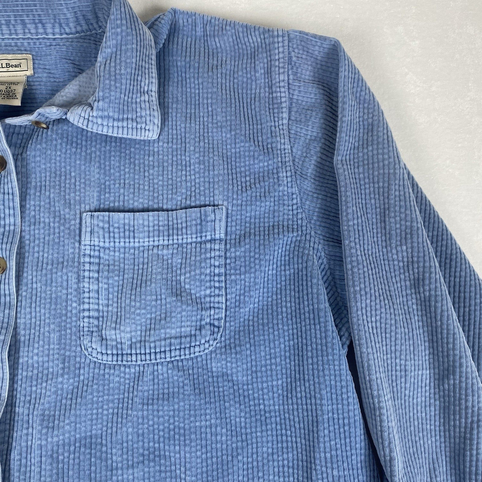 Vintage LL Bean Women's Blue Corduroy Cotton Button Up Shirt 2XL