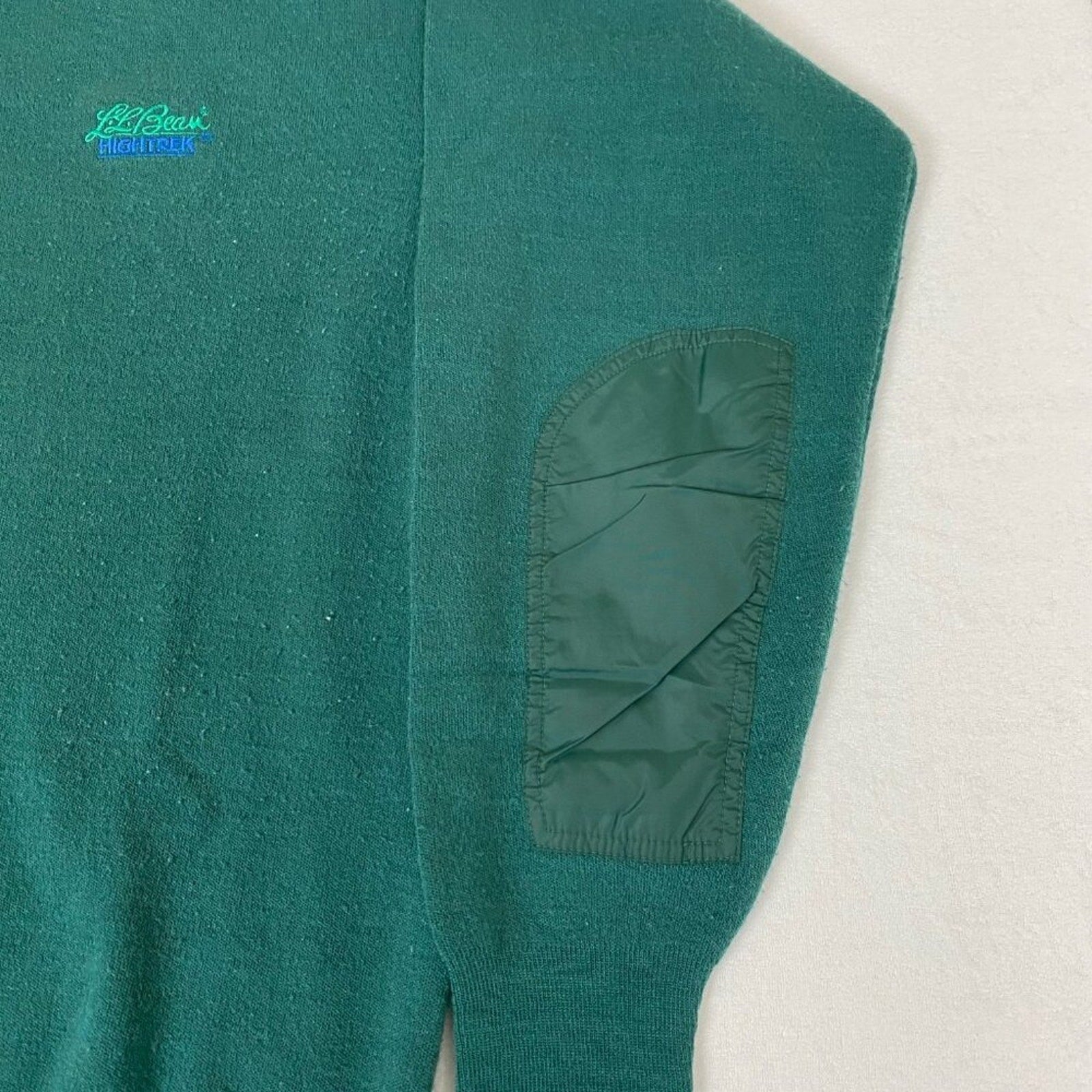 Vintage L.L. Bean Made in USA Hightrek Green Elbow Shoulder Patch Sweater