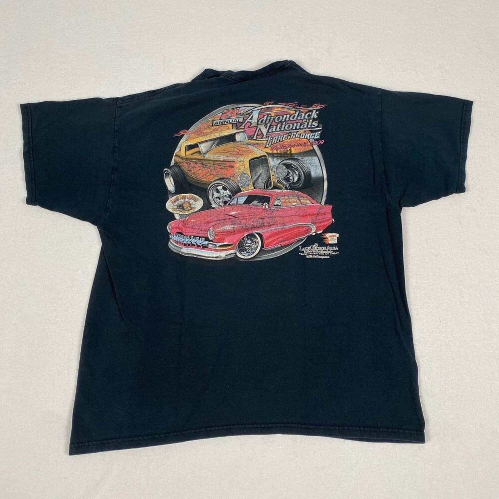 2009 Adirondack Nationals Lake George New York Tailfin Flames Vintage Cars Tee