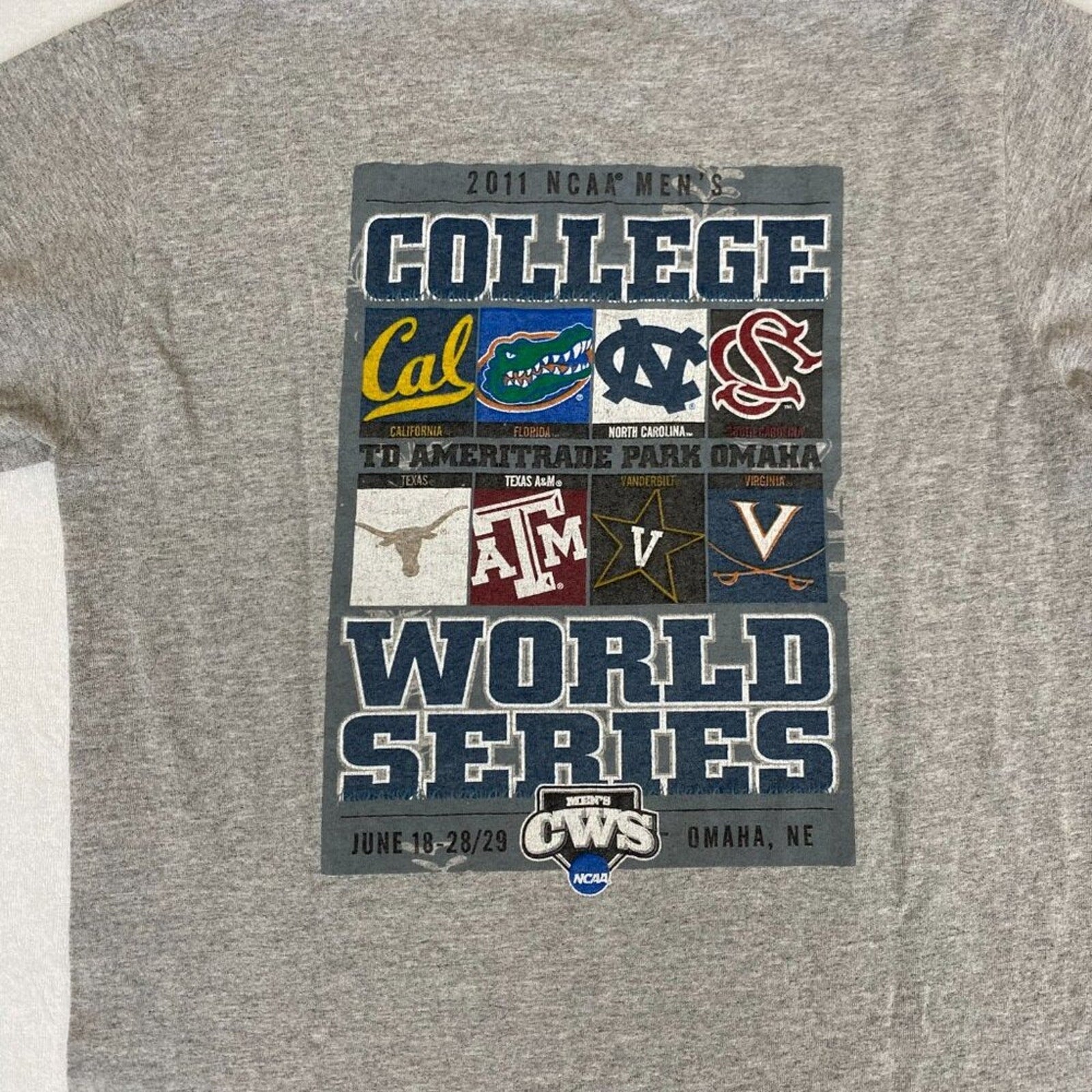 2011 NCAA College World Series Baseball Omaha Grey Tee Small