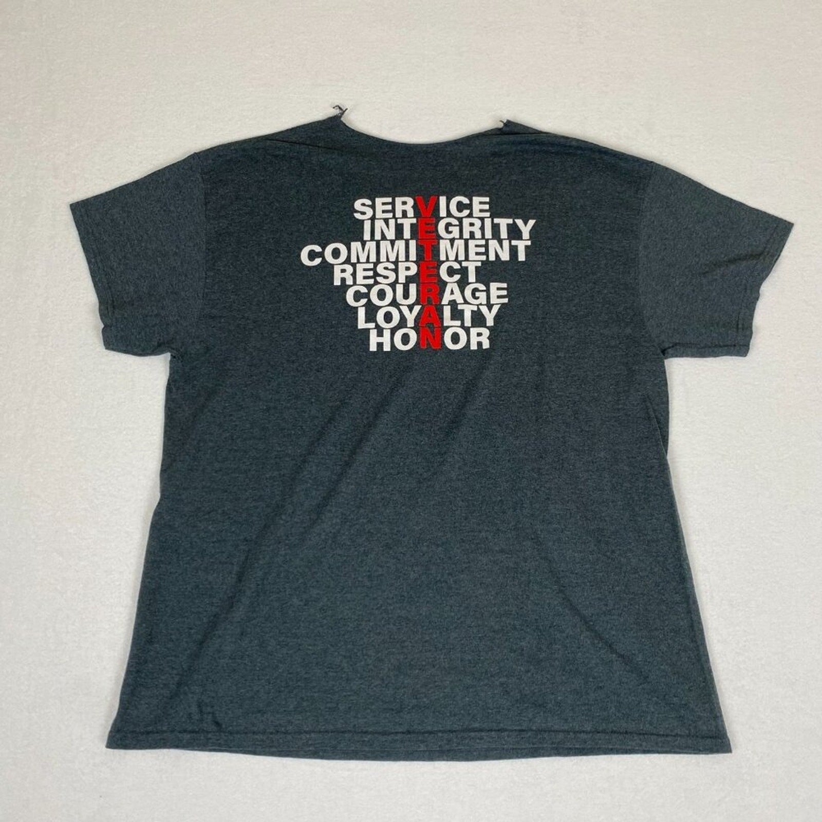 Chevron Veterans Network Service Honor Grey Distressed Wide Collar Tee