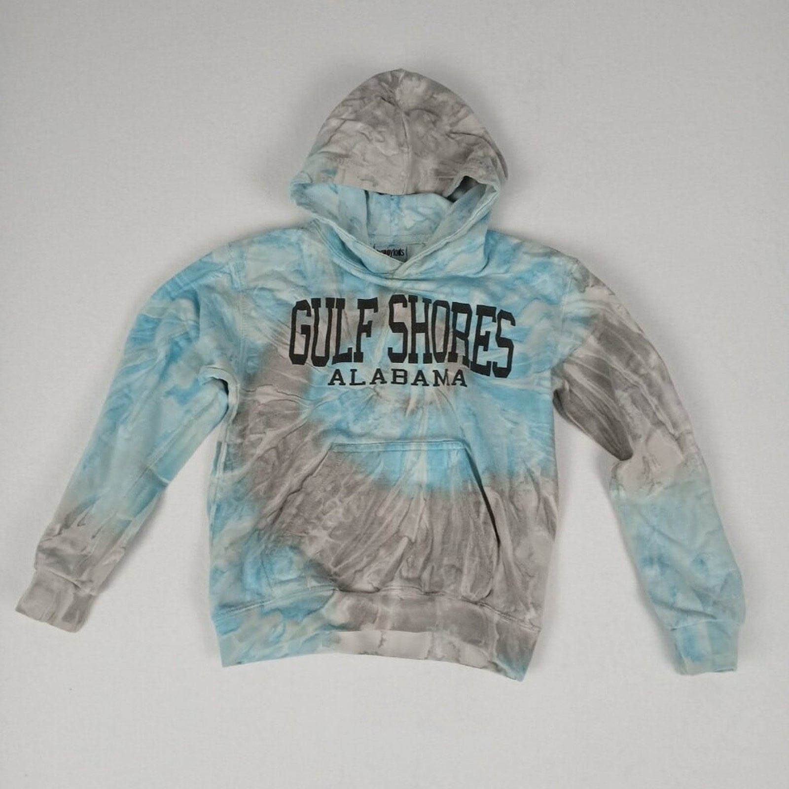Gulf Shores Alabama Tie Dye Blue Grey Kids Hoodie Sweatshirt Size Medium