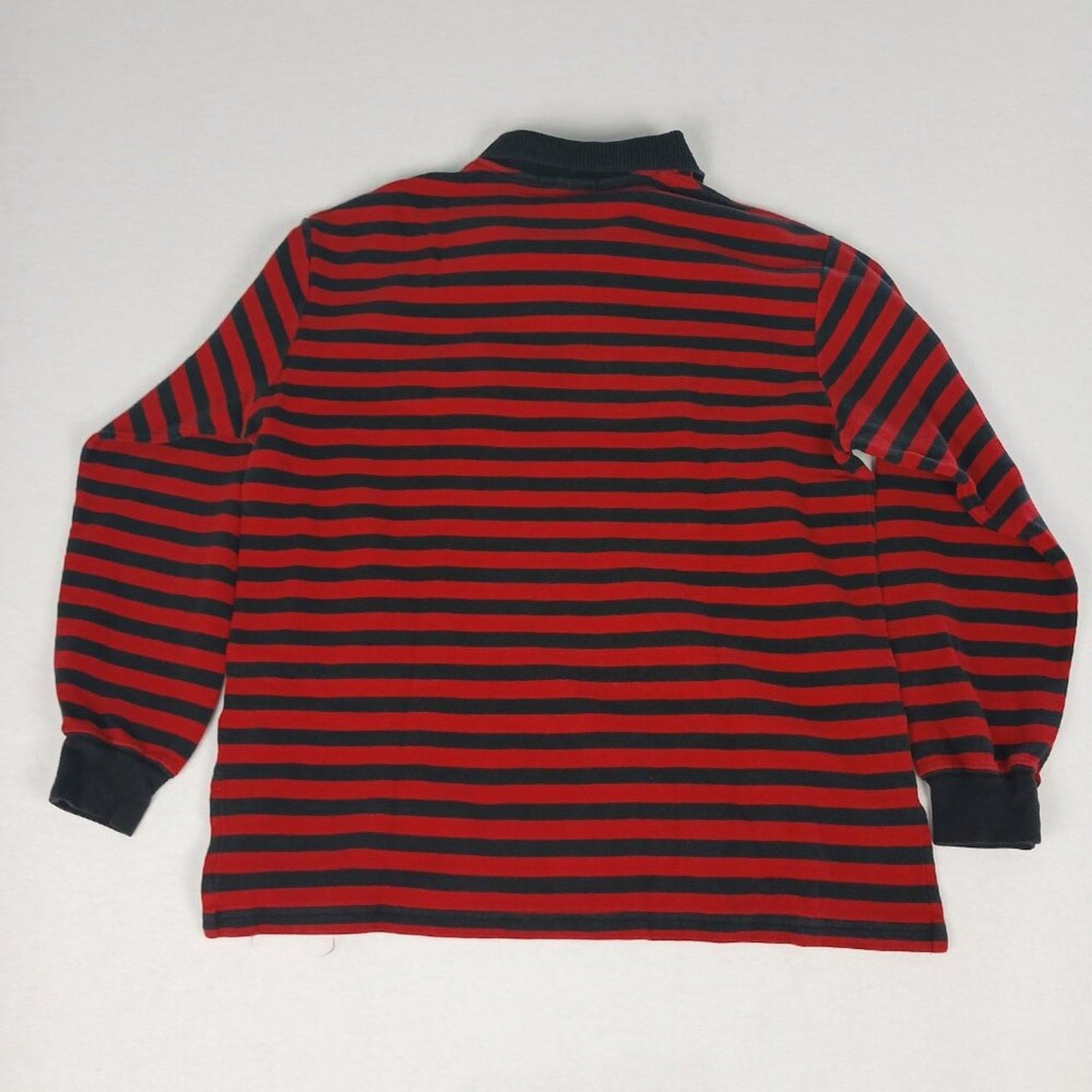 Vintage Y2k Polo Sport Ralph Lauren Cotton Red Black Striped Long Sleeve Polo