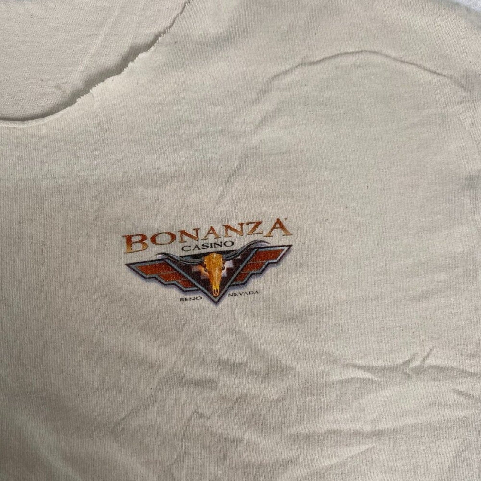 Bonanza Casino Reno Nevada Cowboy Distressed Open Collar White Tee