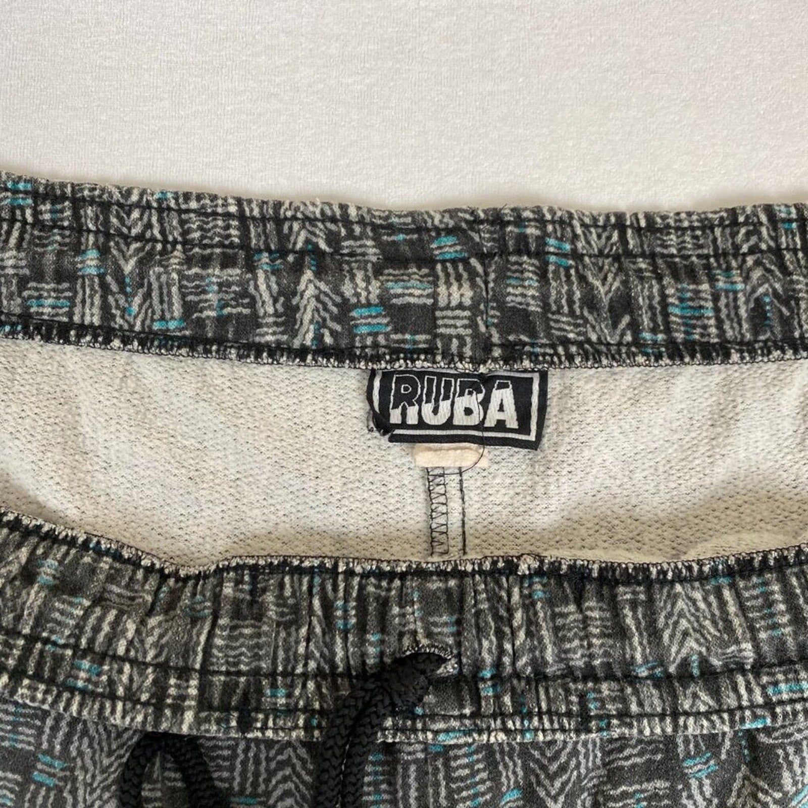 Vintage 80s Ruba Baggy Workout Elastic Waist Blue Geometric Allover Pants
