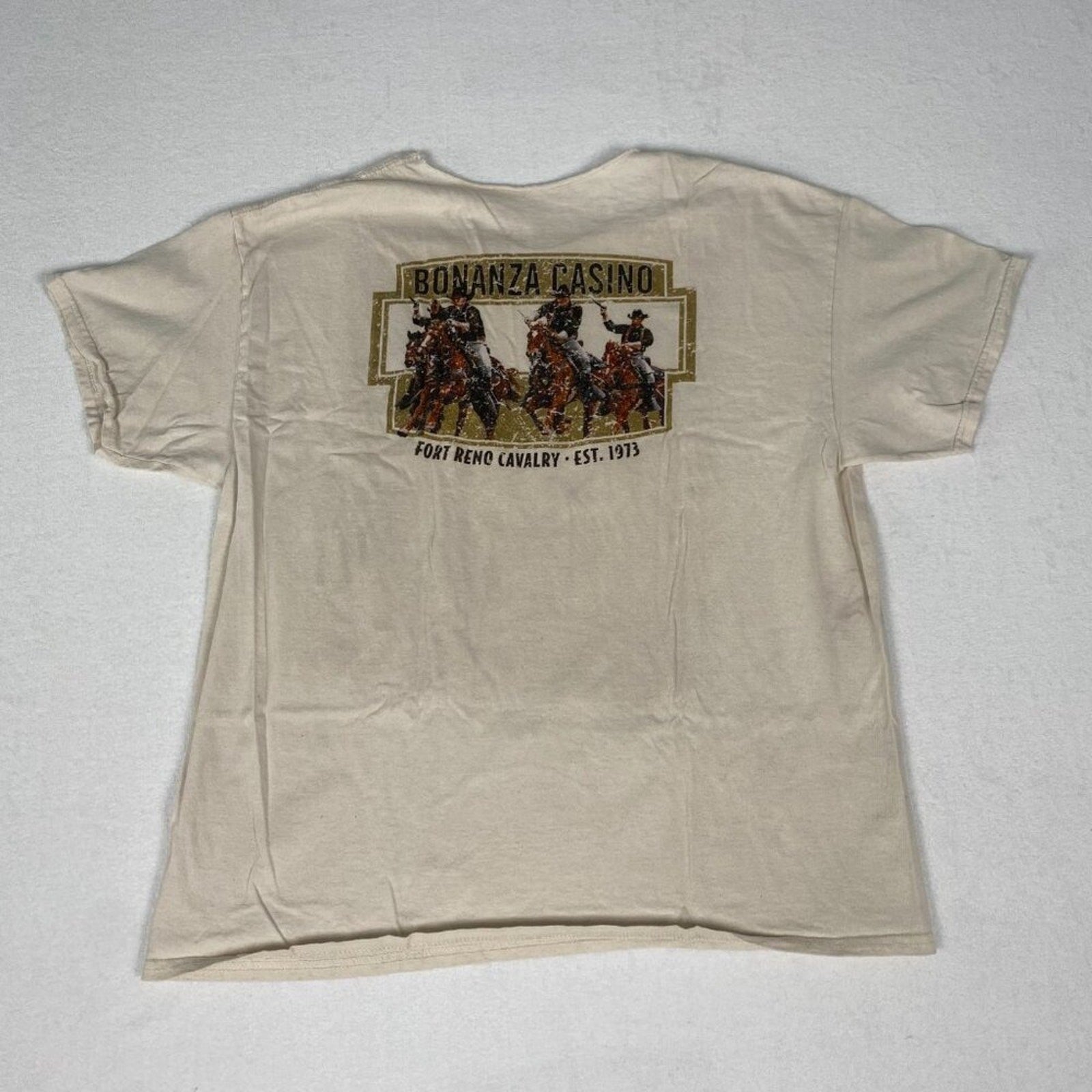 Bonanza Casino Reno Nevada Cowboy Distressed Open Collar White Tee