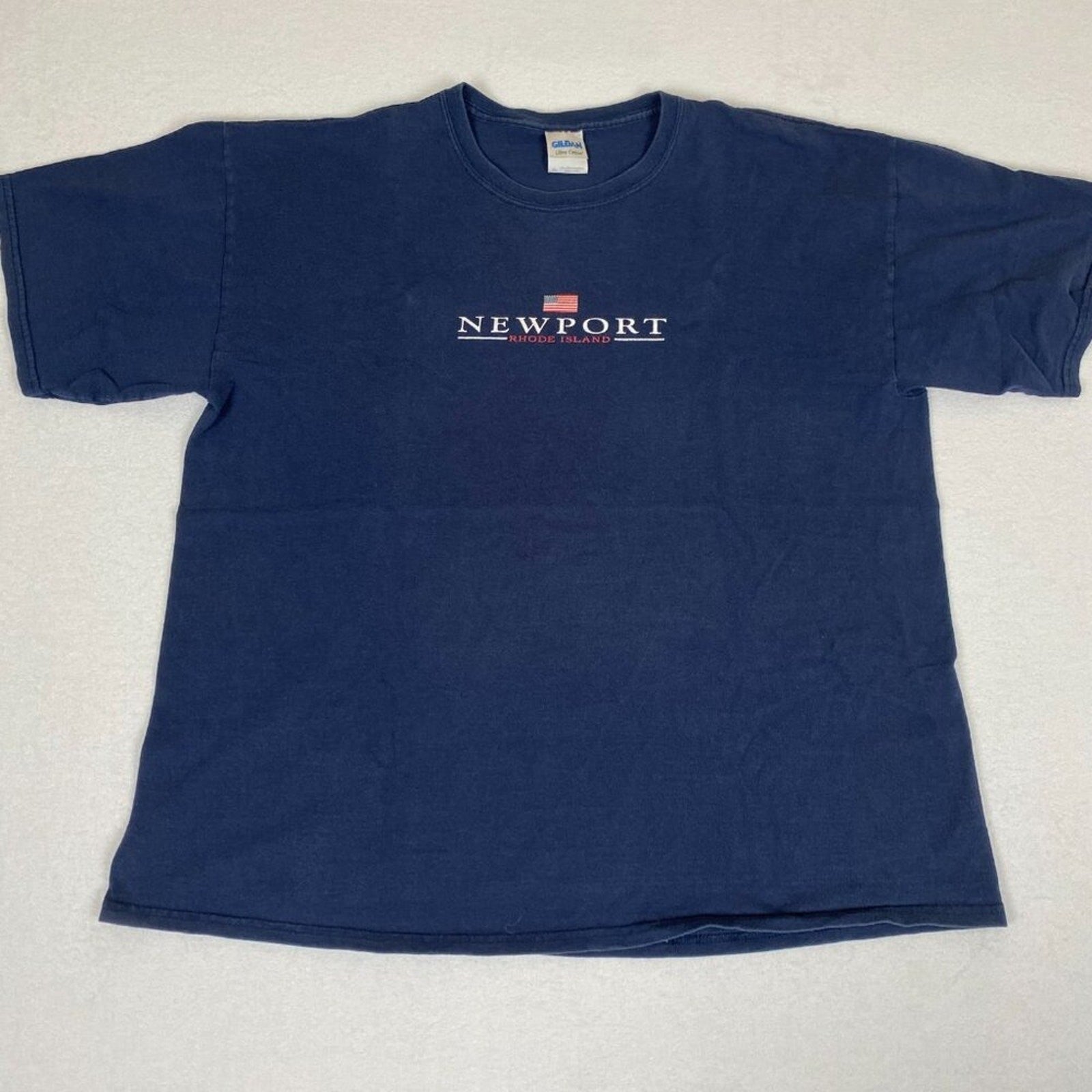 Y2K Newport Rhode Island American Flag Graphic Navy Blue Cotton Tee Size XL