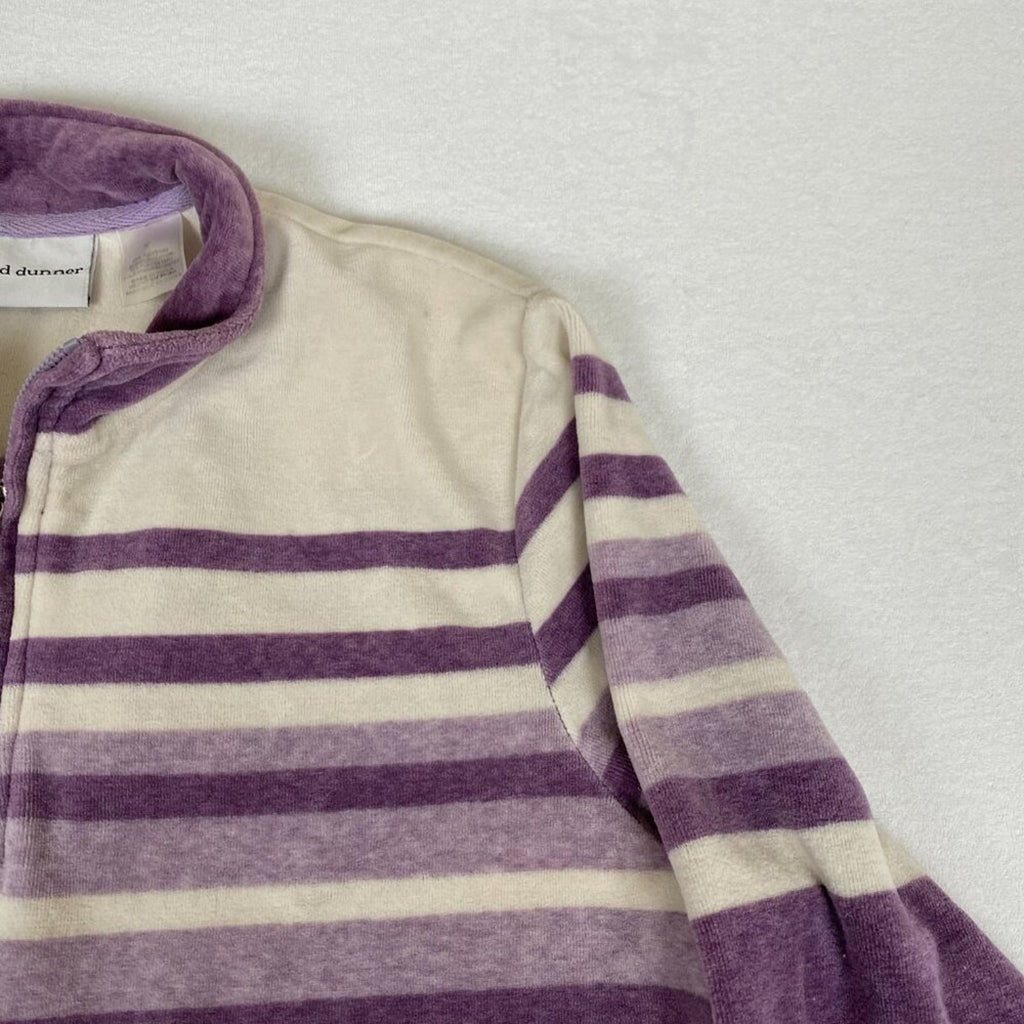 Vintage Alfred Dunner Velour Fleece Purple Striped 1/4 Zip Pullover Sweater