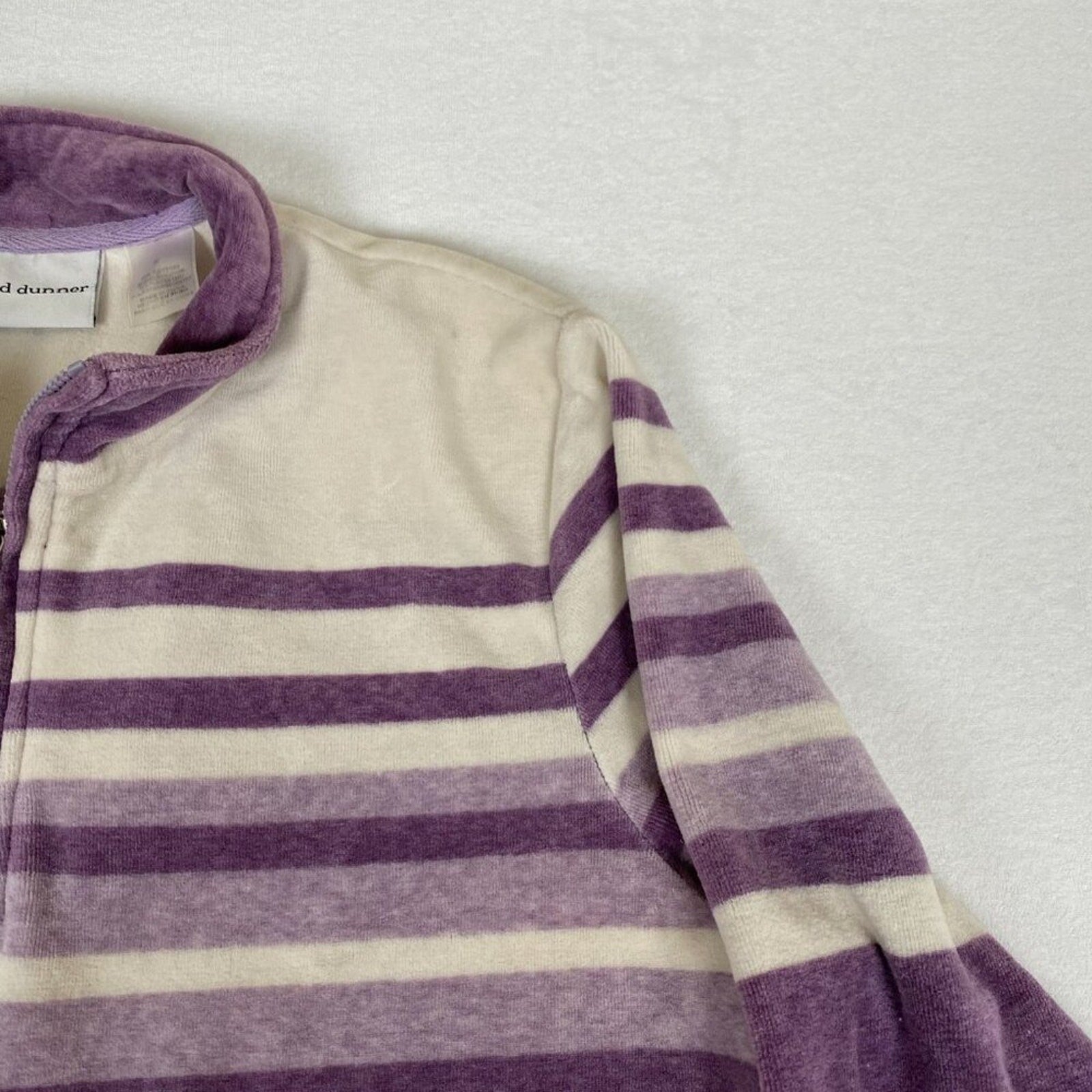 Vintage Alfred Dunner Velour Fleece Purple Striped 1/4 Zip Pullover Sweater