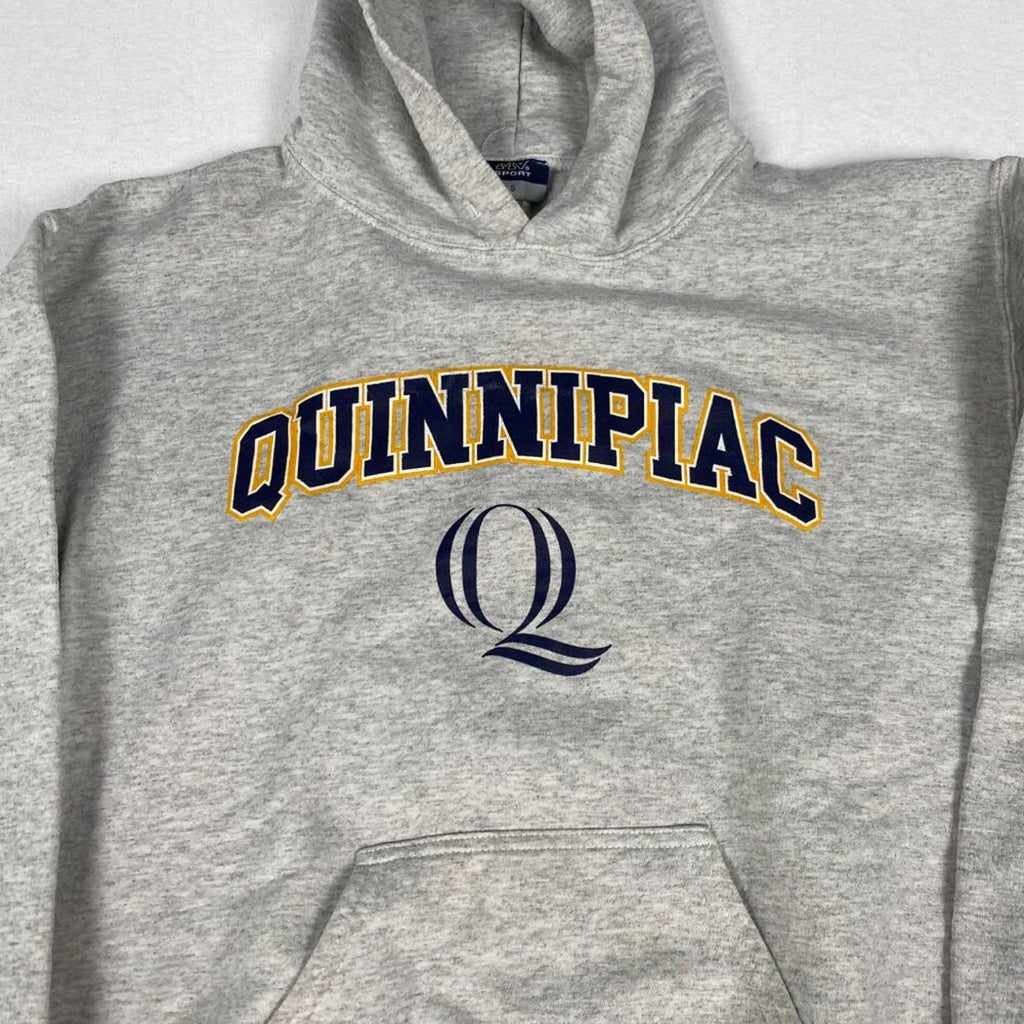 Quinnipiac University Spellout Logo Graphic Grey Hoodie Sweatshirt Small