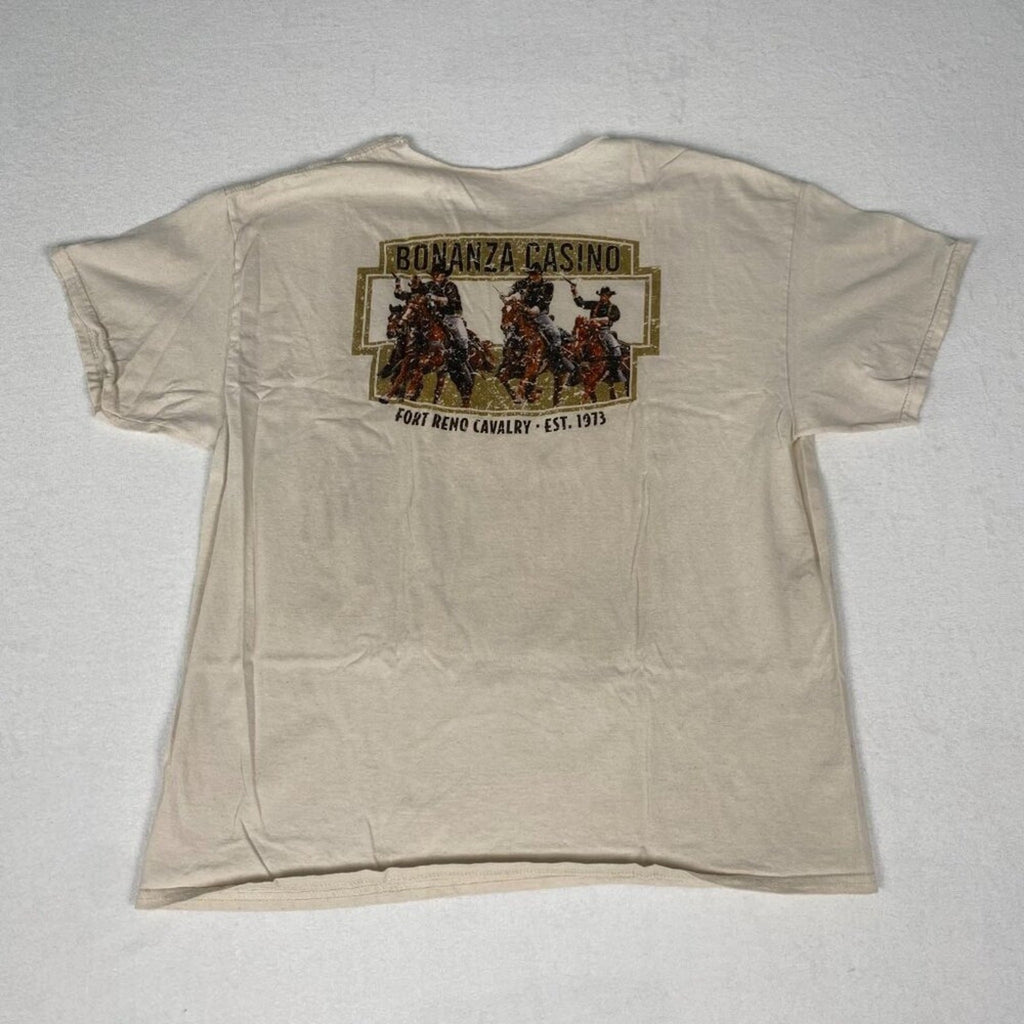 Bonanza Casino Reno Nevada Cowboy Distressed Open Collar White Tee