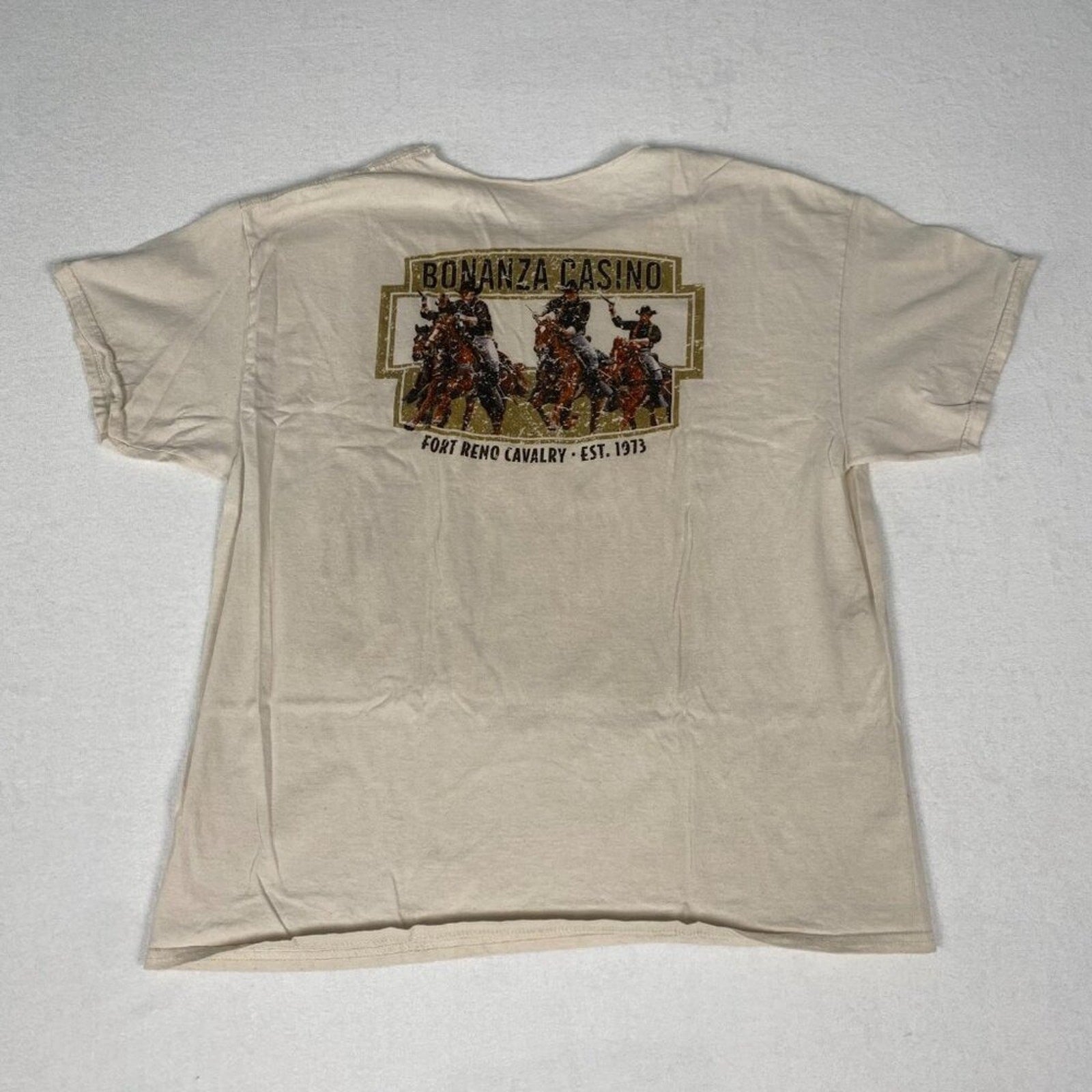 Bonanza Casino Reno Nevada Cowboy Distressed Open Collar White Tee