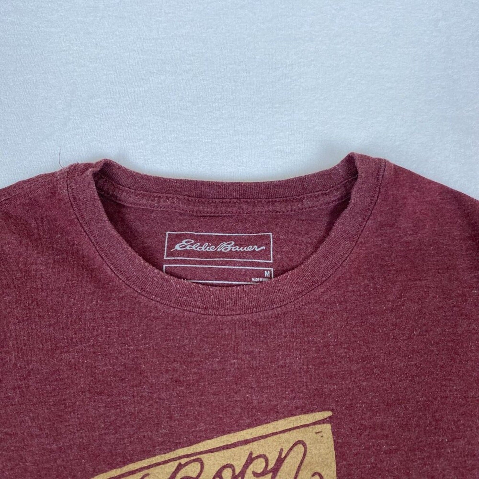 Eddie Bauer Born to Roam Camper Van Graphic Maroon Red Cotton Blend Tee Medium