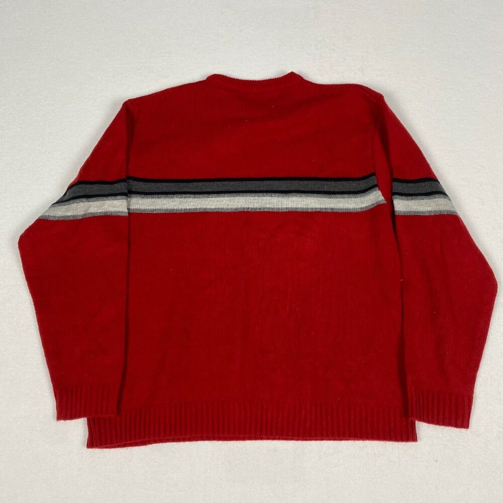 Vintage Y2k White Out Skating Red Striped Knit Crewneck Pullover Sweater Large