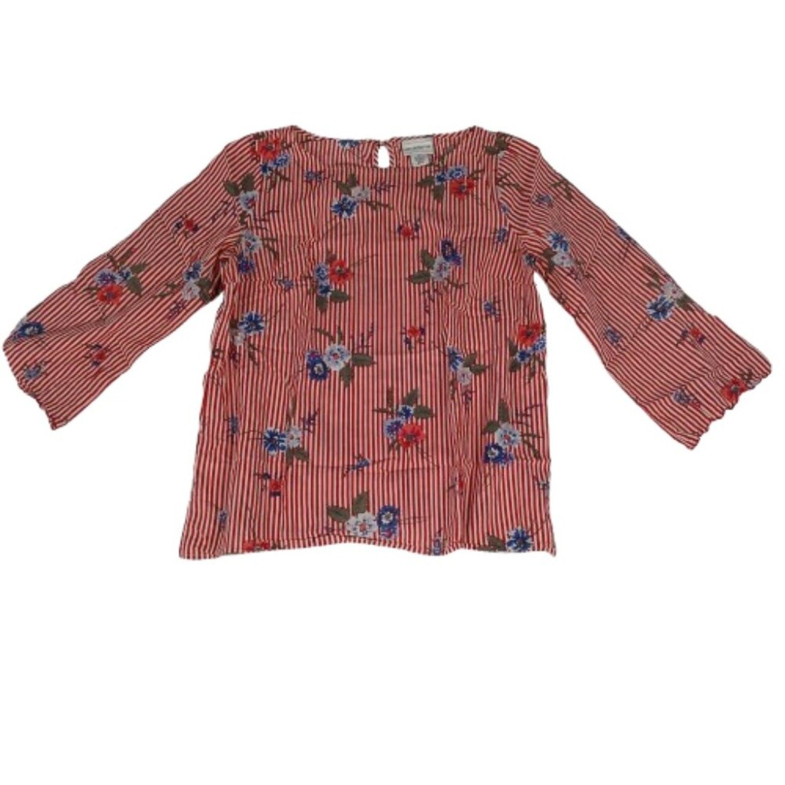 Liz Claiborne Candy Striped Floral Cotton Light Blouse Size Small Tall