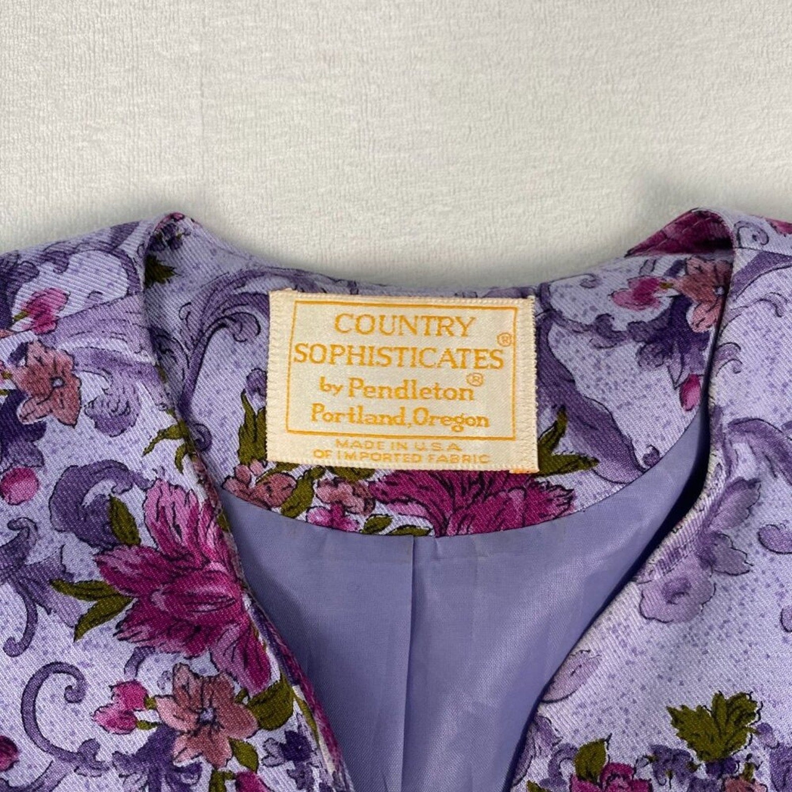 Vintage 80s Pendleton Made in USA Country Sophisticates Purple Ivy Floral Blazer