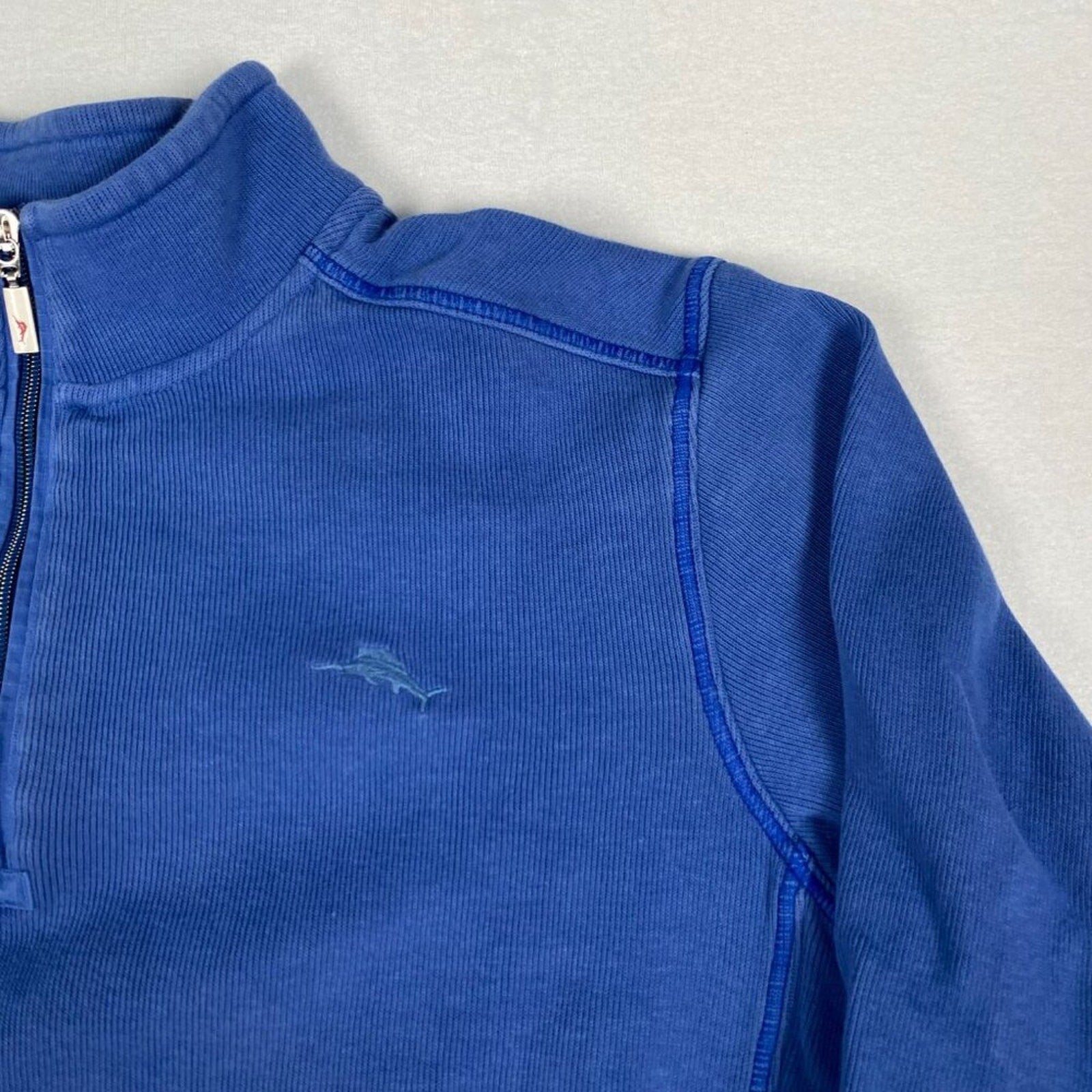 Tommy Bahama Royal Blue Cotton 1/4 Zip Pullover Sweater Size Large