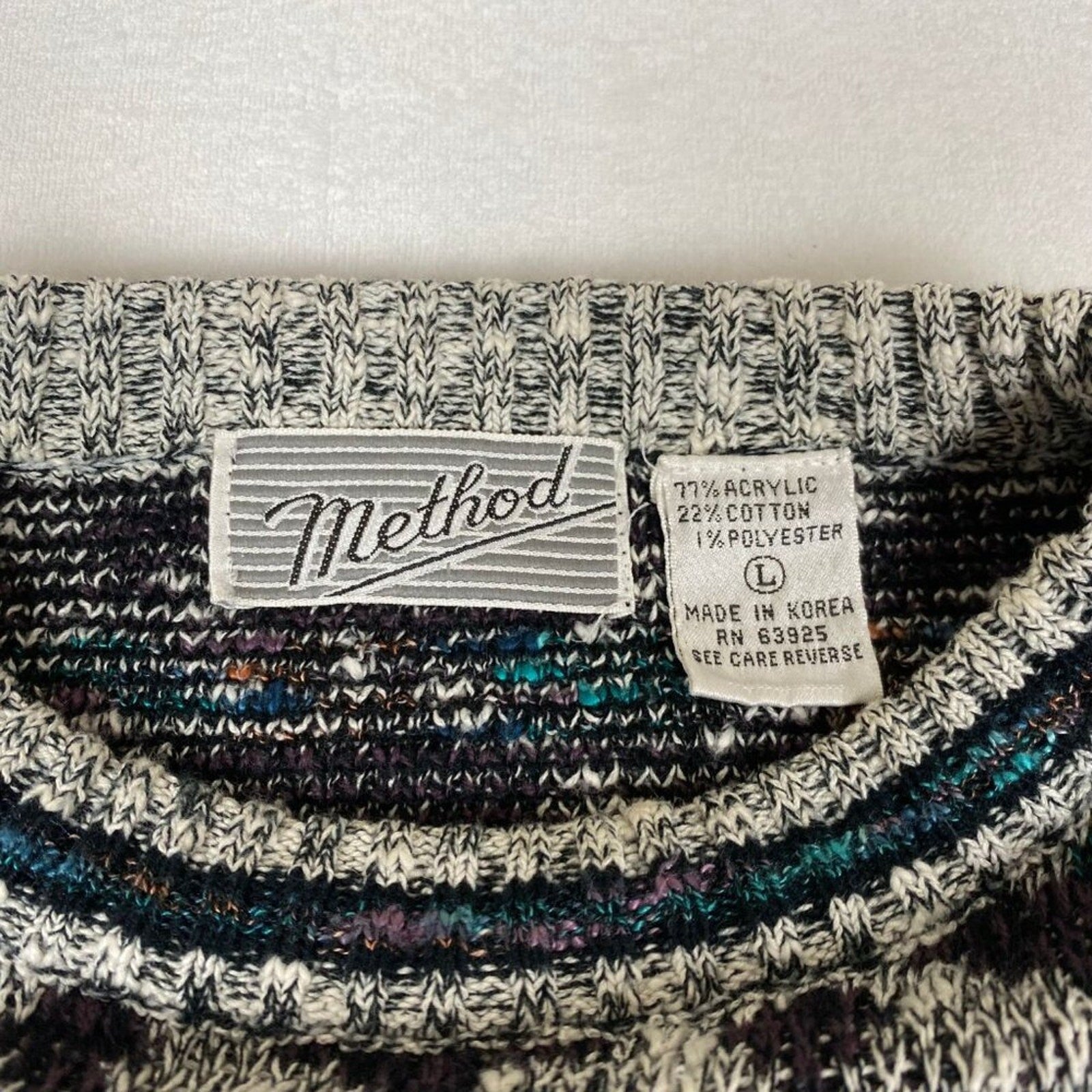 Vintage Method 90s Fair Isle Knit Grey Blue Sweater Large