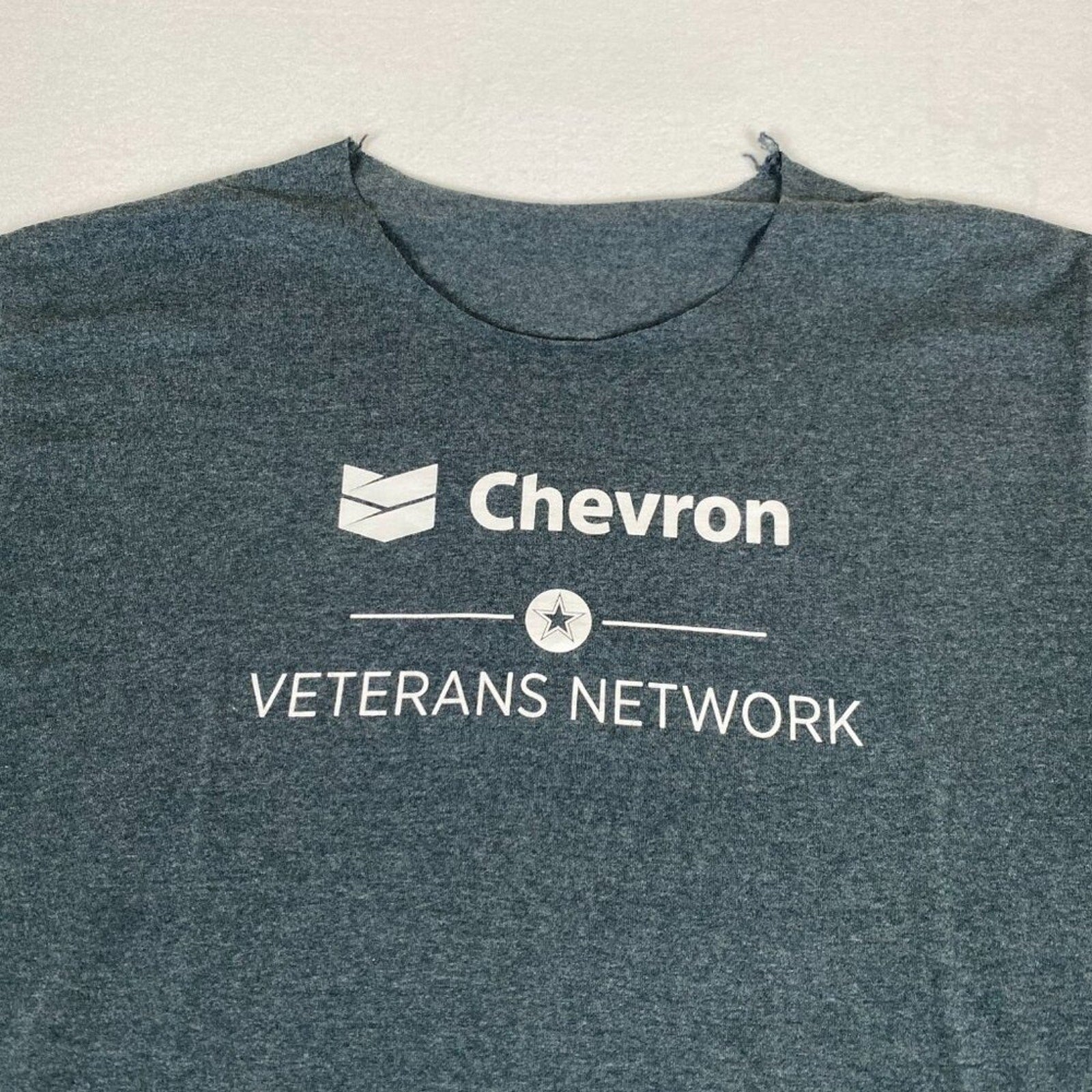 Chevron Veterans Network Service Honor Grey Distressed Wide Collar Tee
