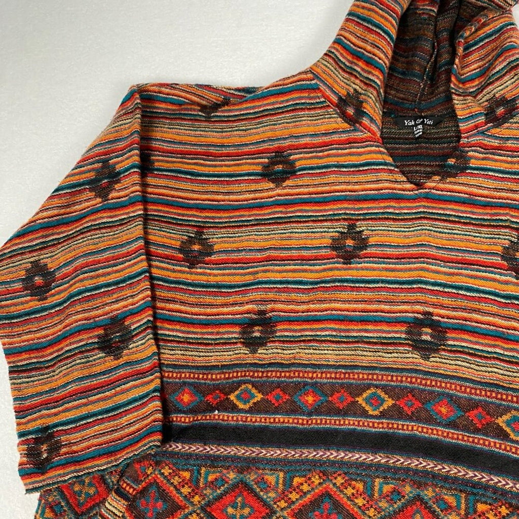Yak & Yeti Nepal Knit Native Diamond Striped Sunrise Poncho Hoodie Sweater