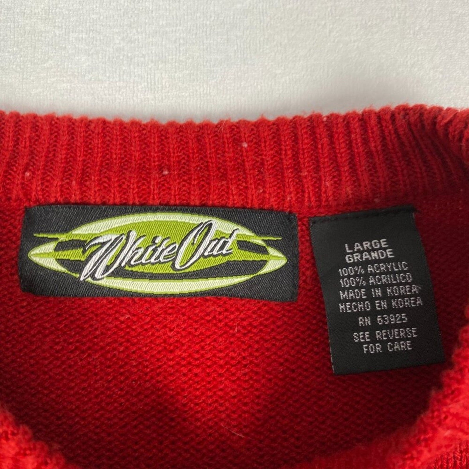 Vintage Y2k White Out Skating Red Striped Knit Crewneck Pullover Sweater Large