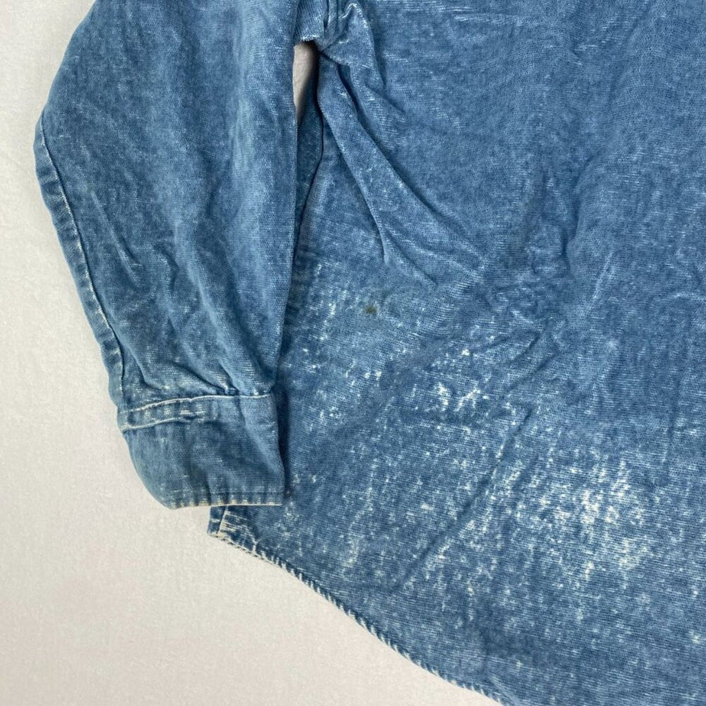 Vintage Distressed True Grit Fleece Blue Denim Western Style Button Up Shirt