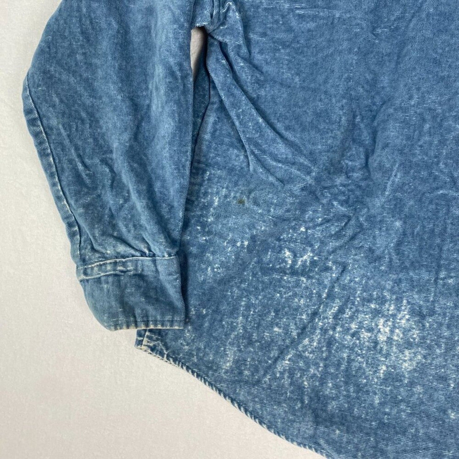 Vintage Distressed True Grit Fleece Blue Denim Western Style Button Up Shirt