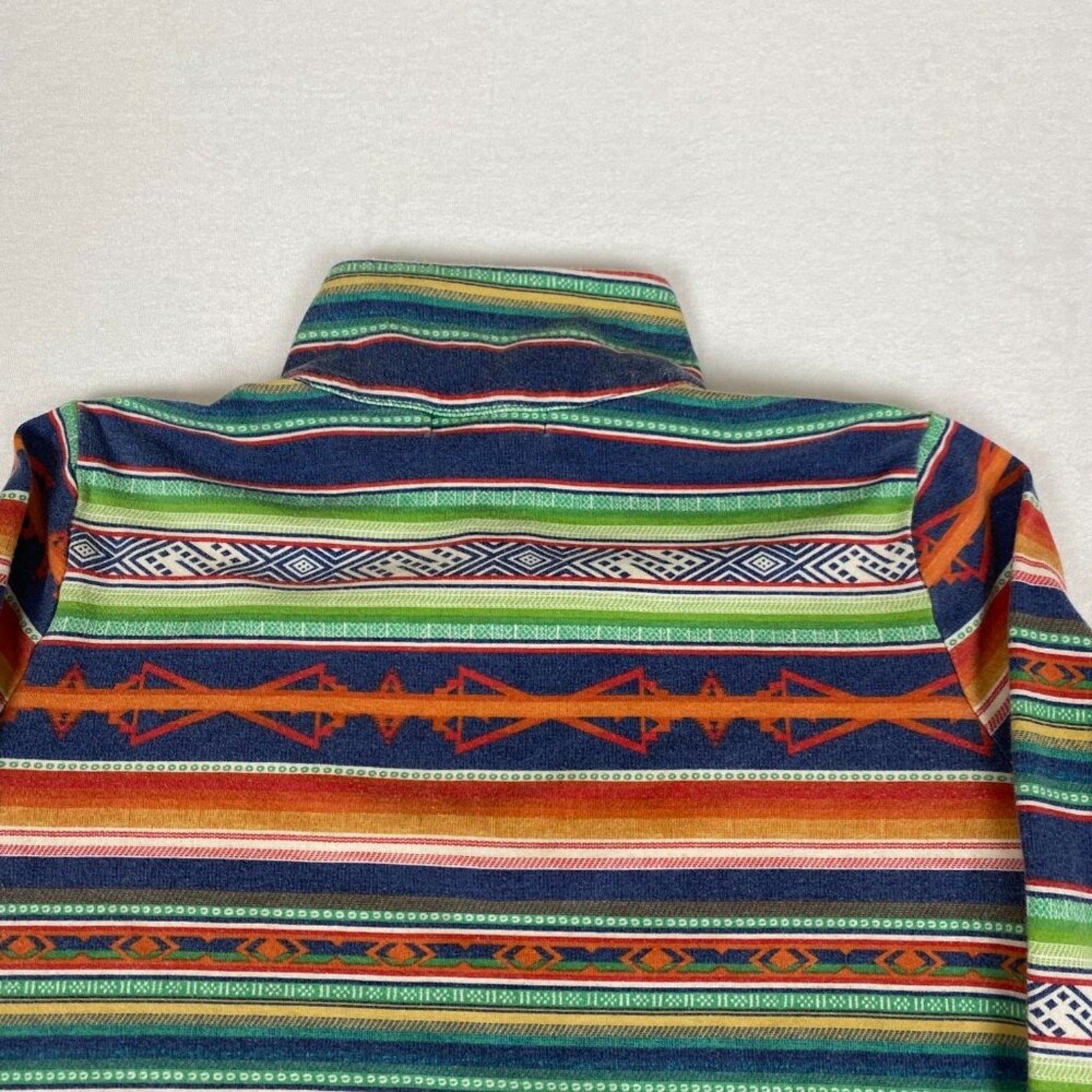 Vintage Chaps Women's Aztec Native Striped Print Orange Green 1/4 Zip Pullover