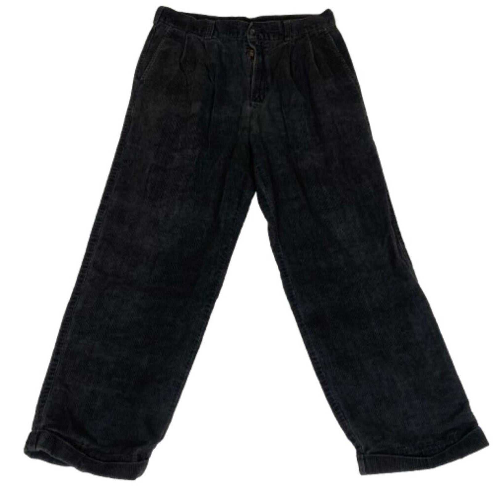 Vintage Y2K Perry Ellis America Black Cotton Corduroy Wide Baggy Leg Pants 34x29