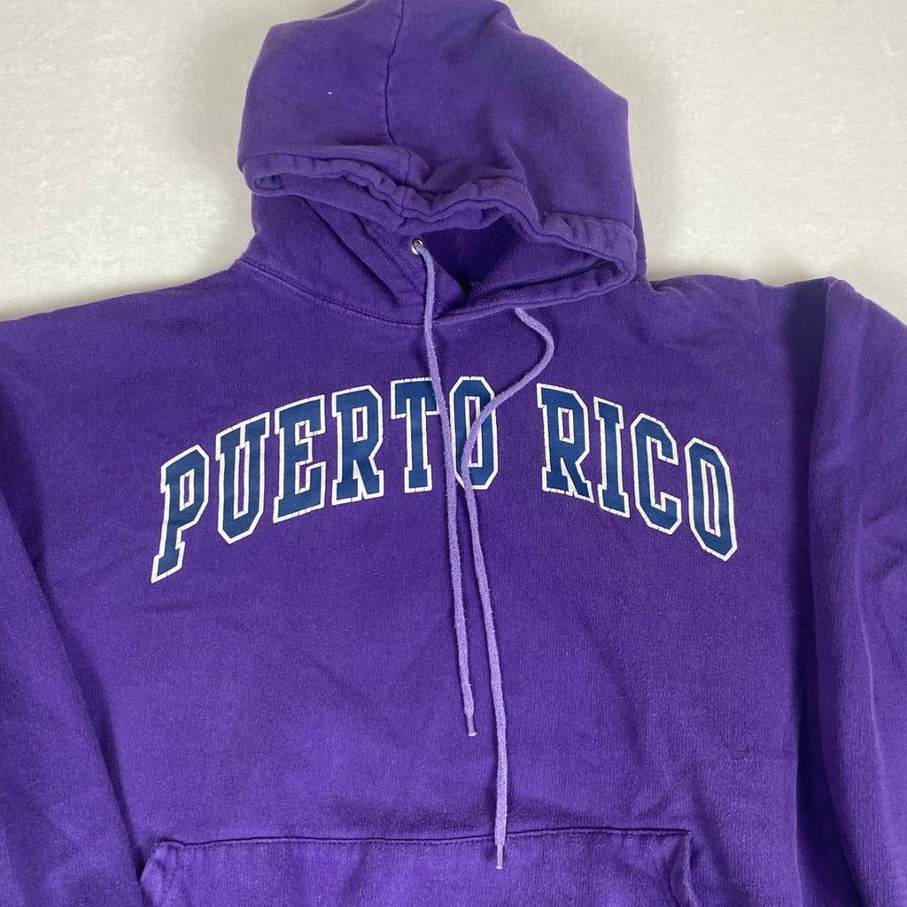 Vintage Y2K Puerto Rico Spellout Purple Hoodie Sweatshirt XL