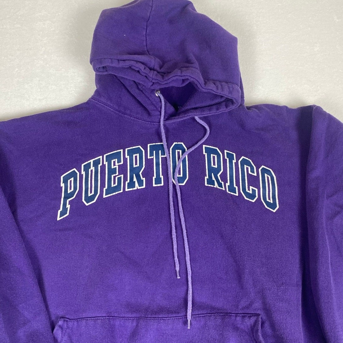 Vintage Y2K Puerto Rico Spellout Purple Hoodie Sweatshirt XL