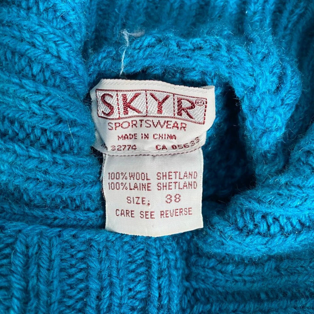 Vintage Skyr Shetland Wool Fair Isle Geometric Striped Button Cowl Sweater