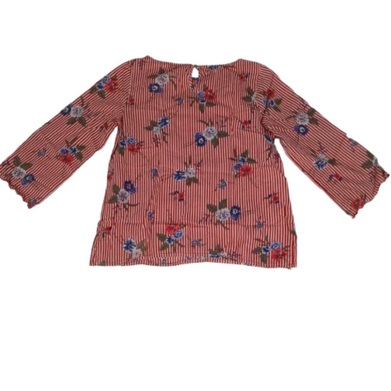Liz Claiborne Candy Striped Floral Cotton Light Blouse Size Small Tall