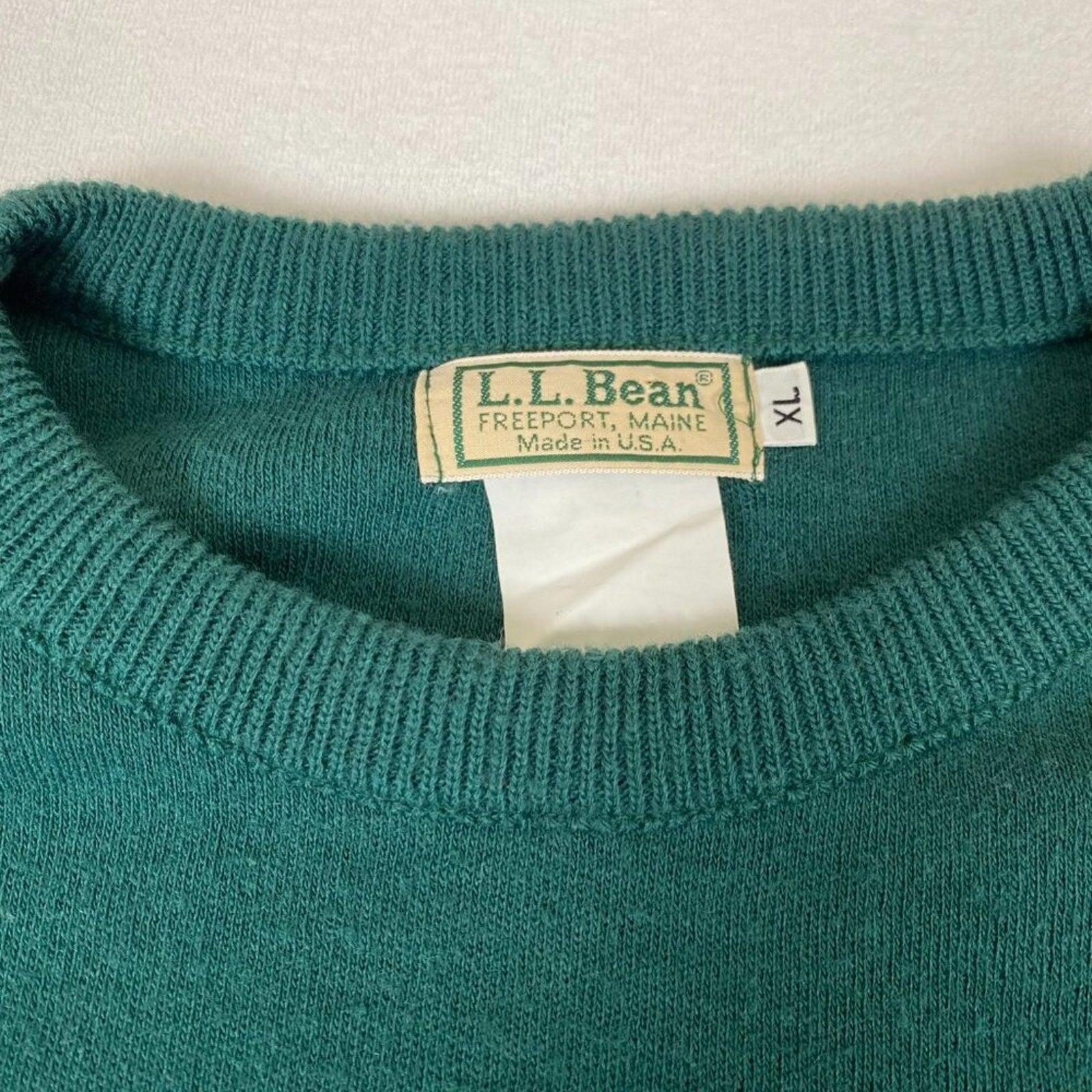 Vintage L.L. Bean Made in USA Hightrek Green Elbow Shoulder Patch Sweater