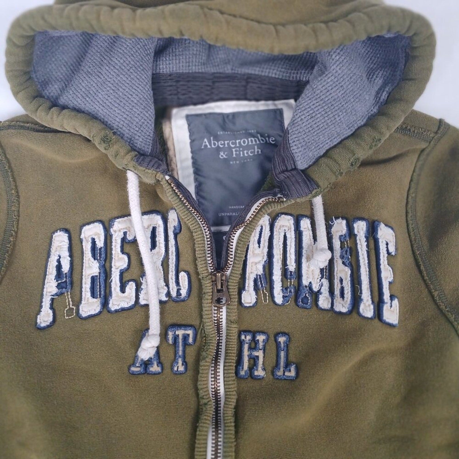 Abercrombie & Fitch Spellout Y2k Distressed Cotton Blend Green Zipper Hoodie