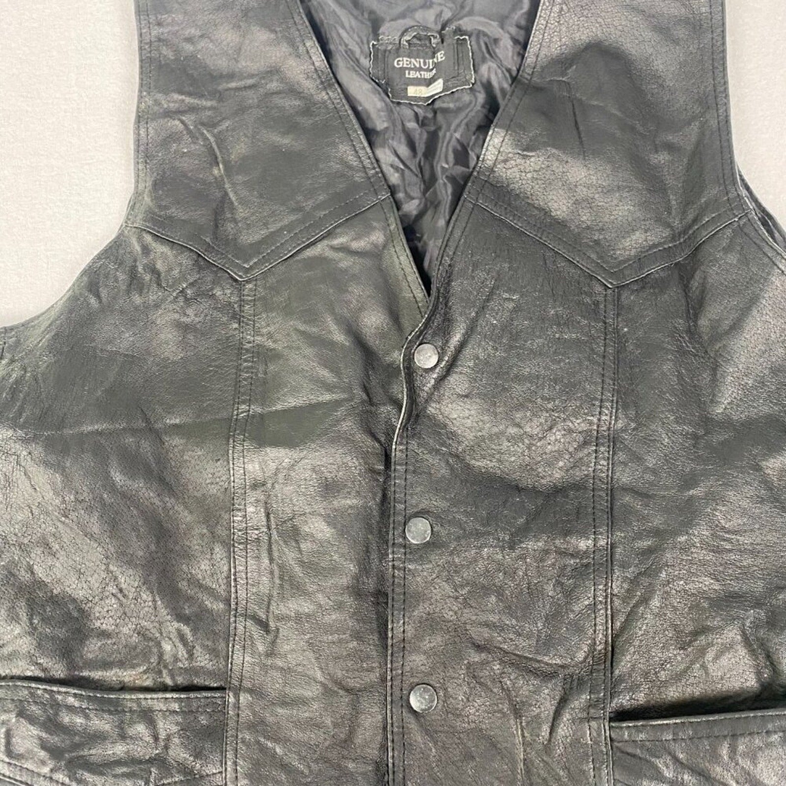 Genuine Leather Motorcycle Cowboy Black Vest Size 48