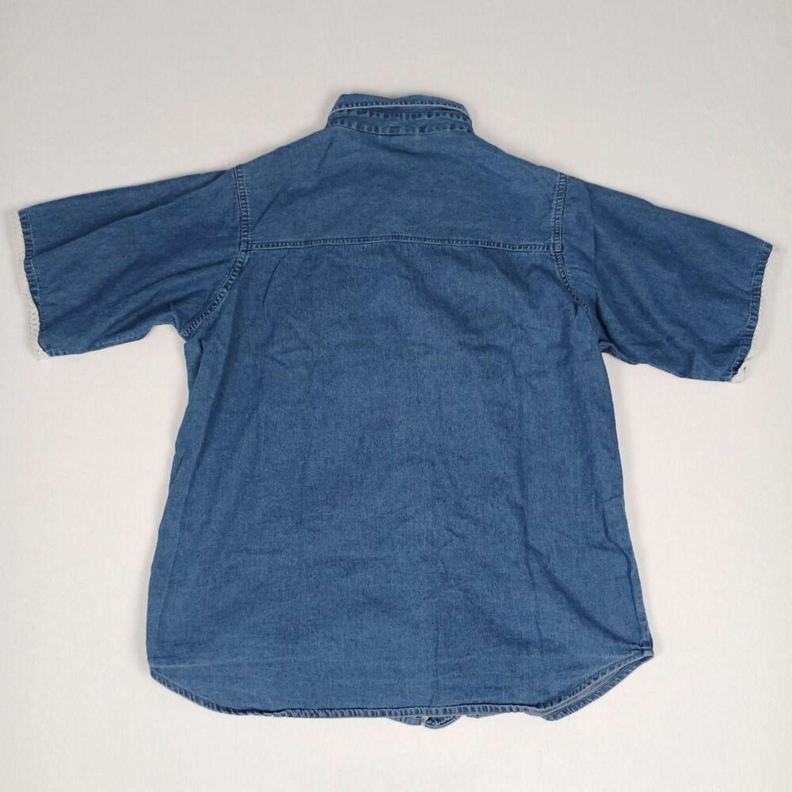 Vintage Floral Embroidered Denim Blue Cotton Metal Button Pocket Long Shirt