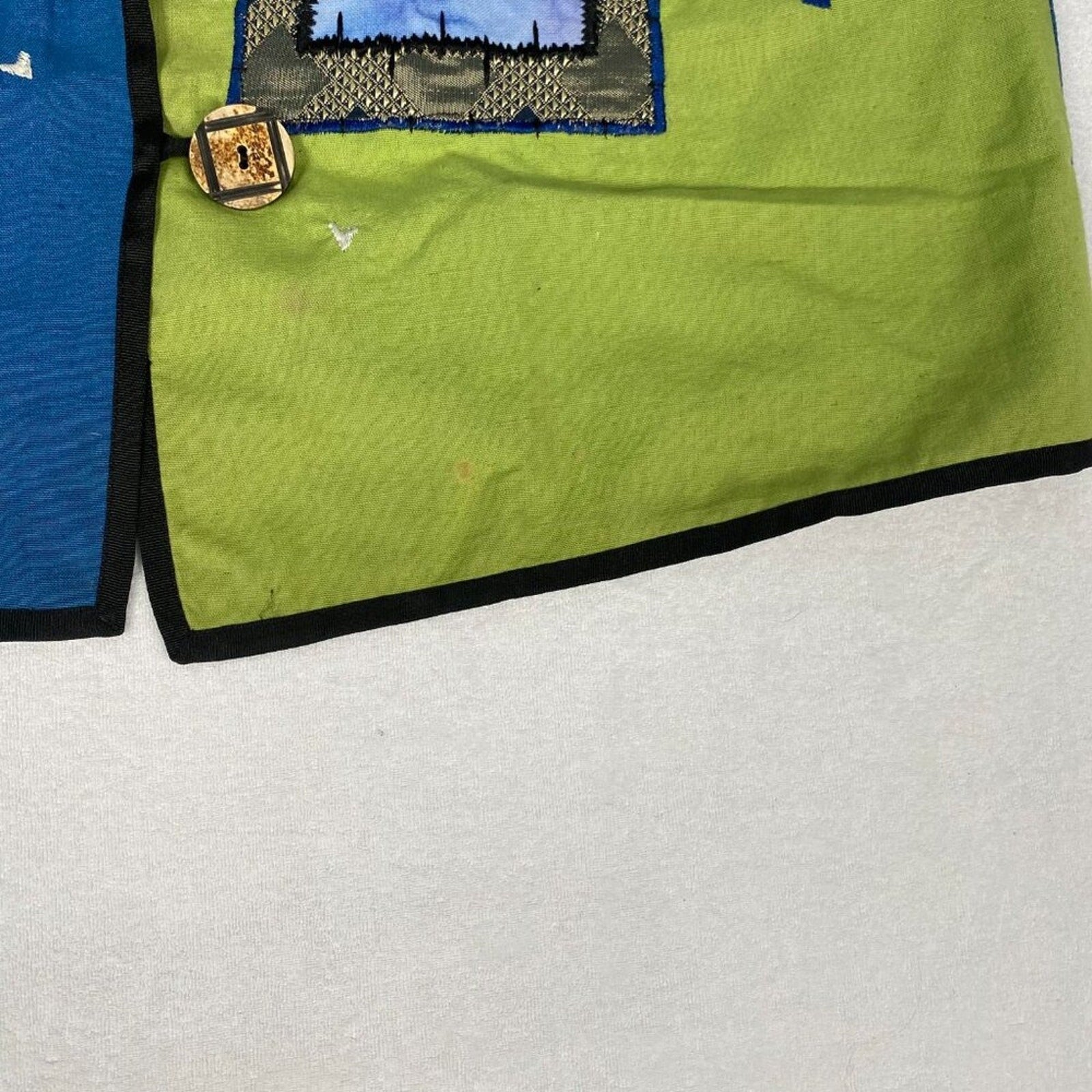 90s Abstract Color Block Embroidered Patchwork Artsy Flax Rayon Cotton Jacket