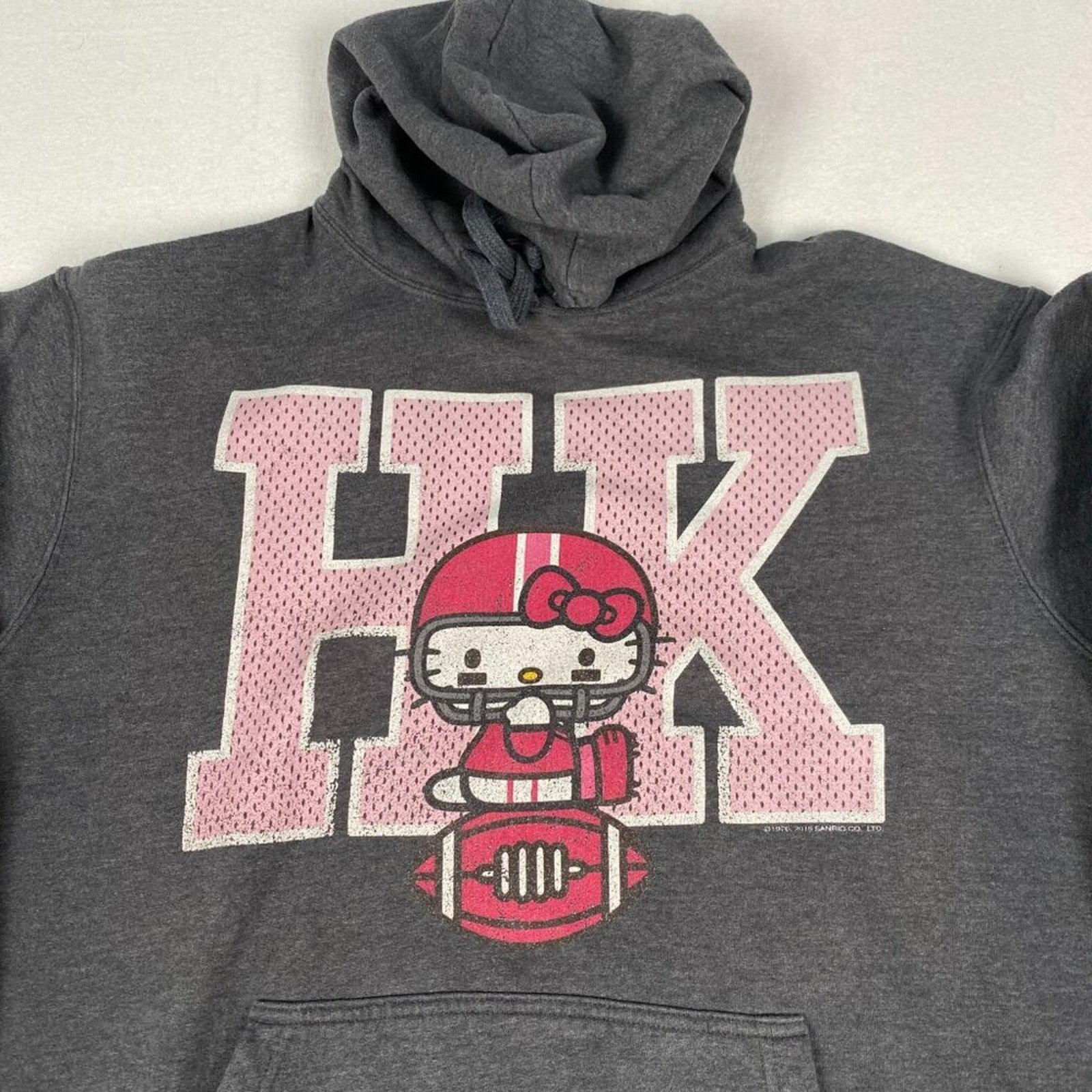 Hello Kitty Sanrio Football Pink Graphic Grey Hoodie Sweatshirt