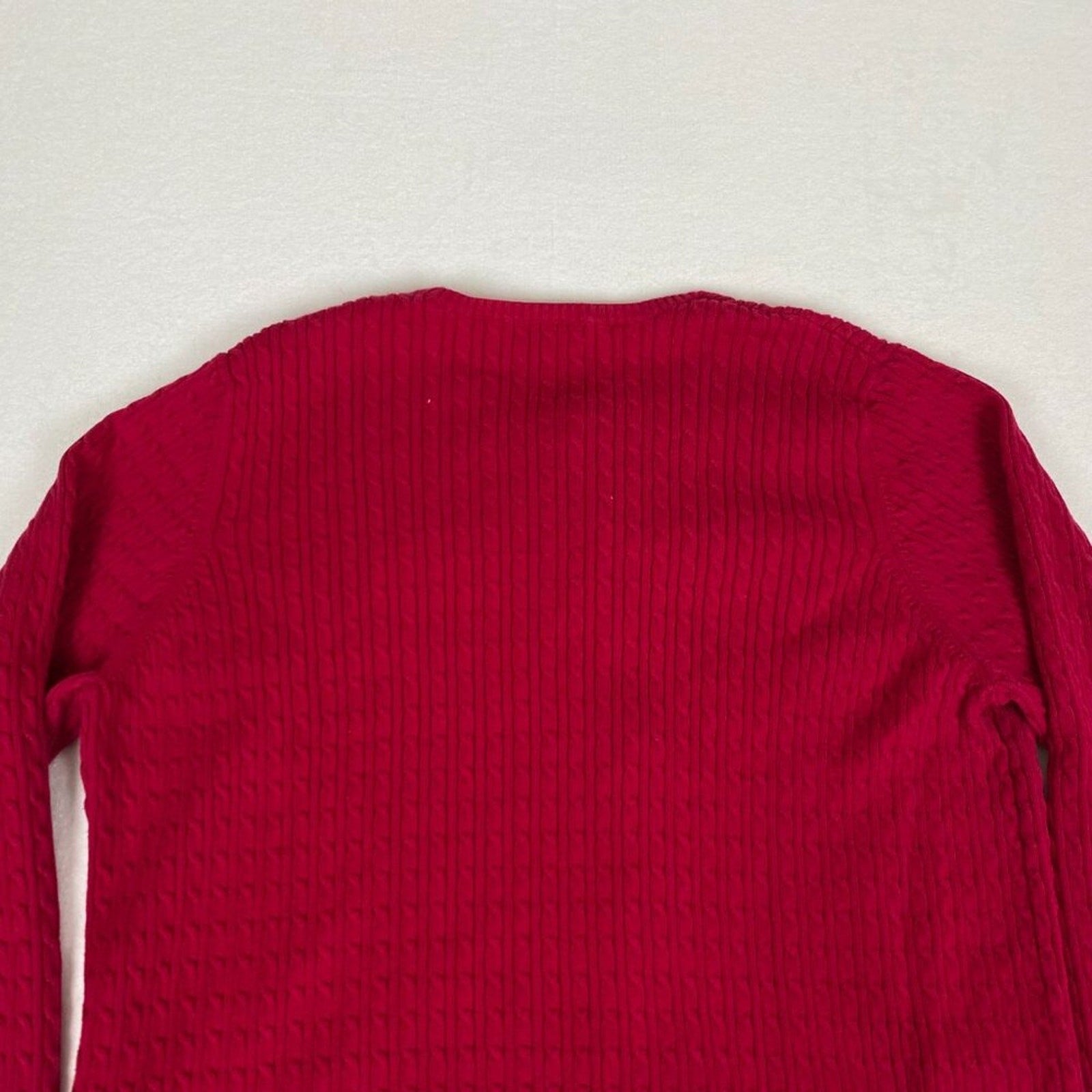 Lands' End Women's Textured Knit Cotton Red Button Up Cardigan