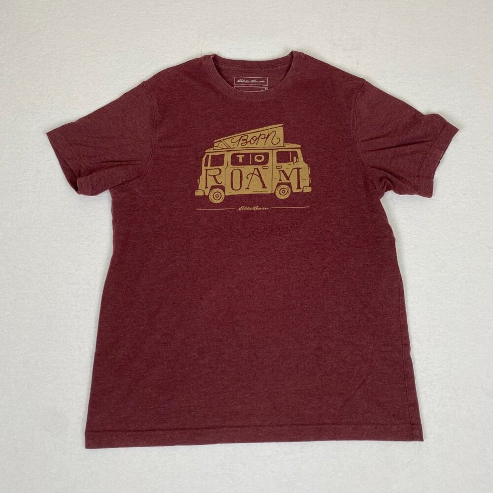 Eddie Bauer Born to Roam Camper Van Graphic Maroon Red Cotton Blend Tee Medium