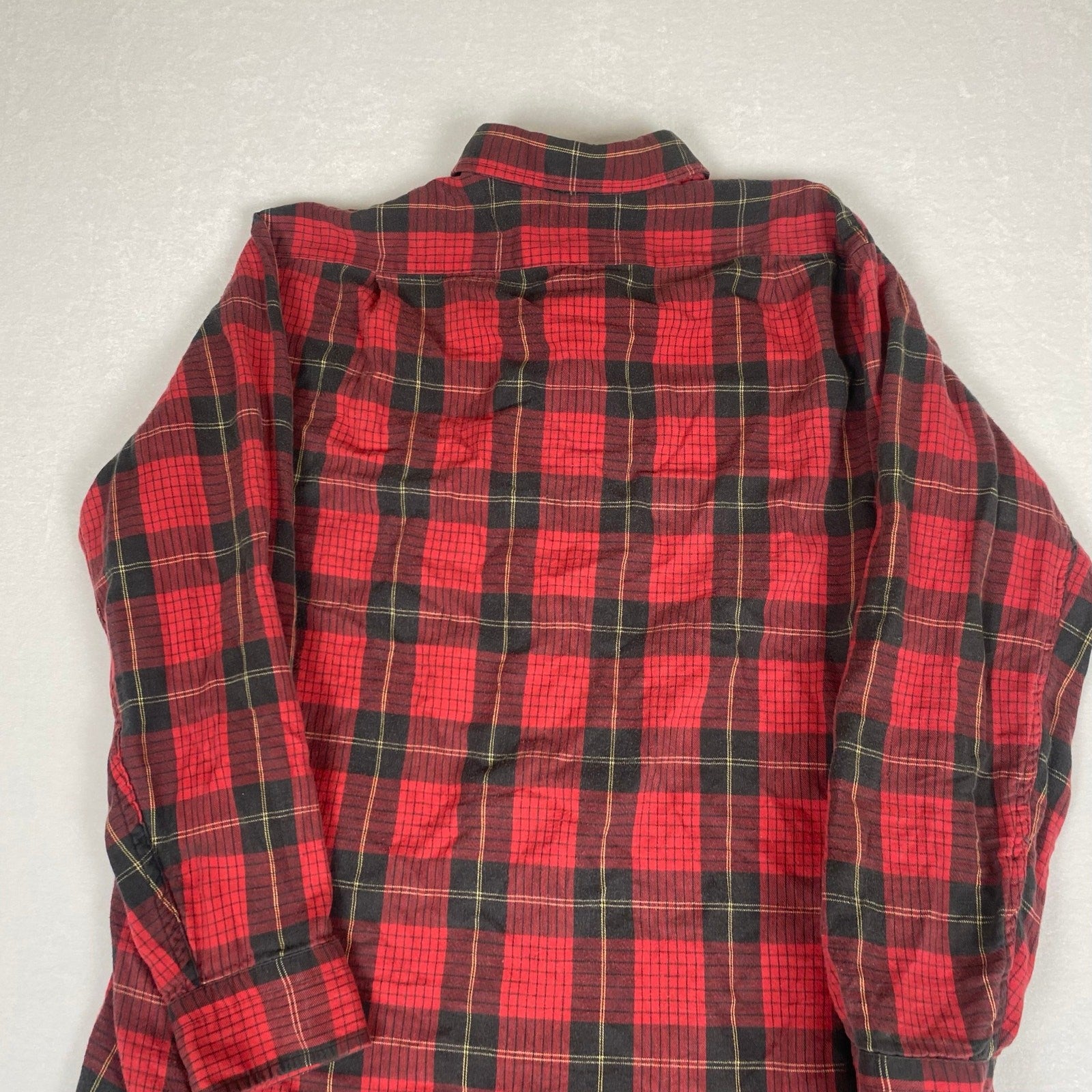 Vintage Eddie Bauer Made in USA Red Black Plaid Checkered Cotton Flannel Large