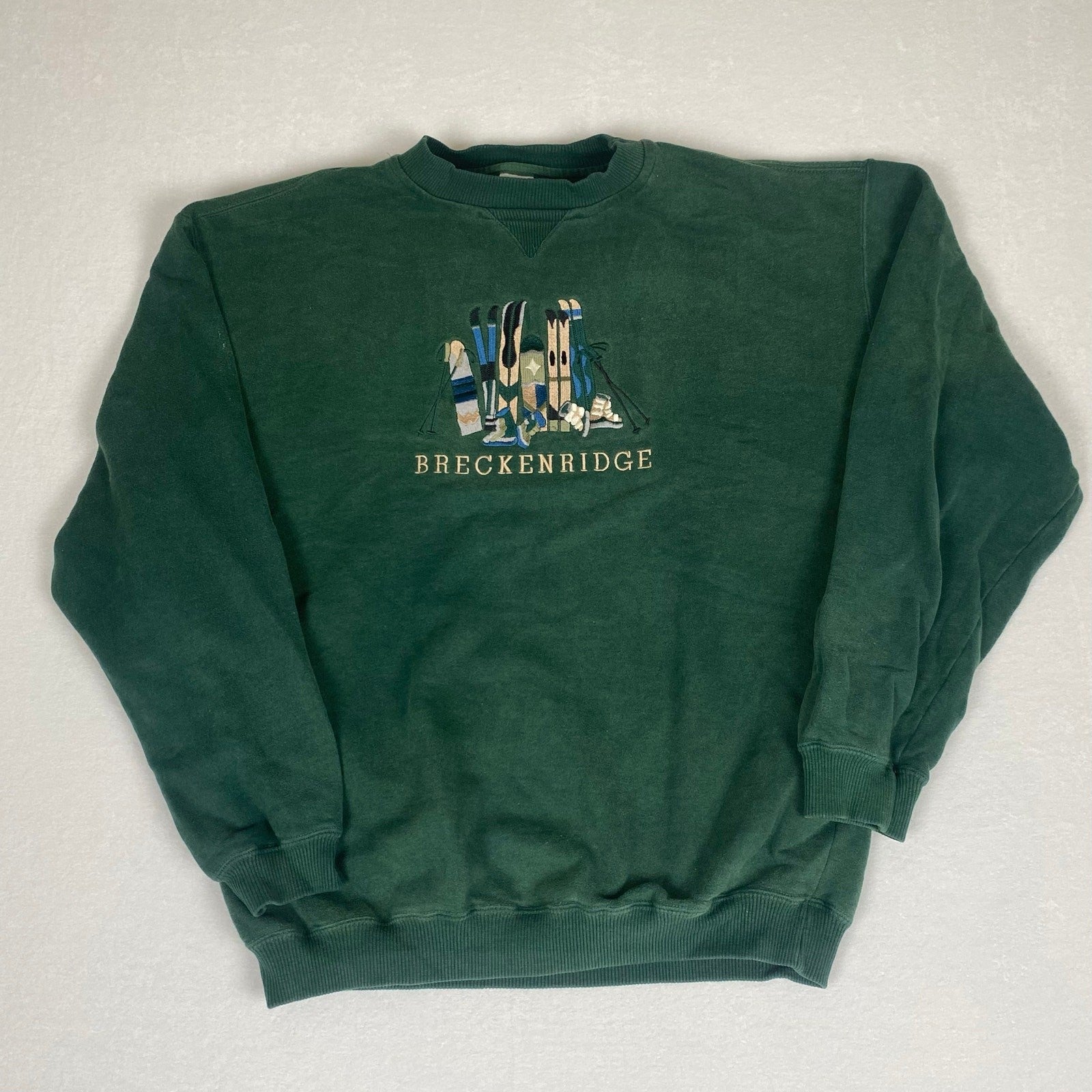 Vintage 90s Breckenridge Colorado Ski Snow Graphic Green Pullover Sweatshirt