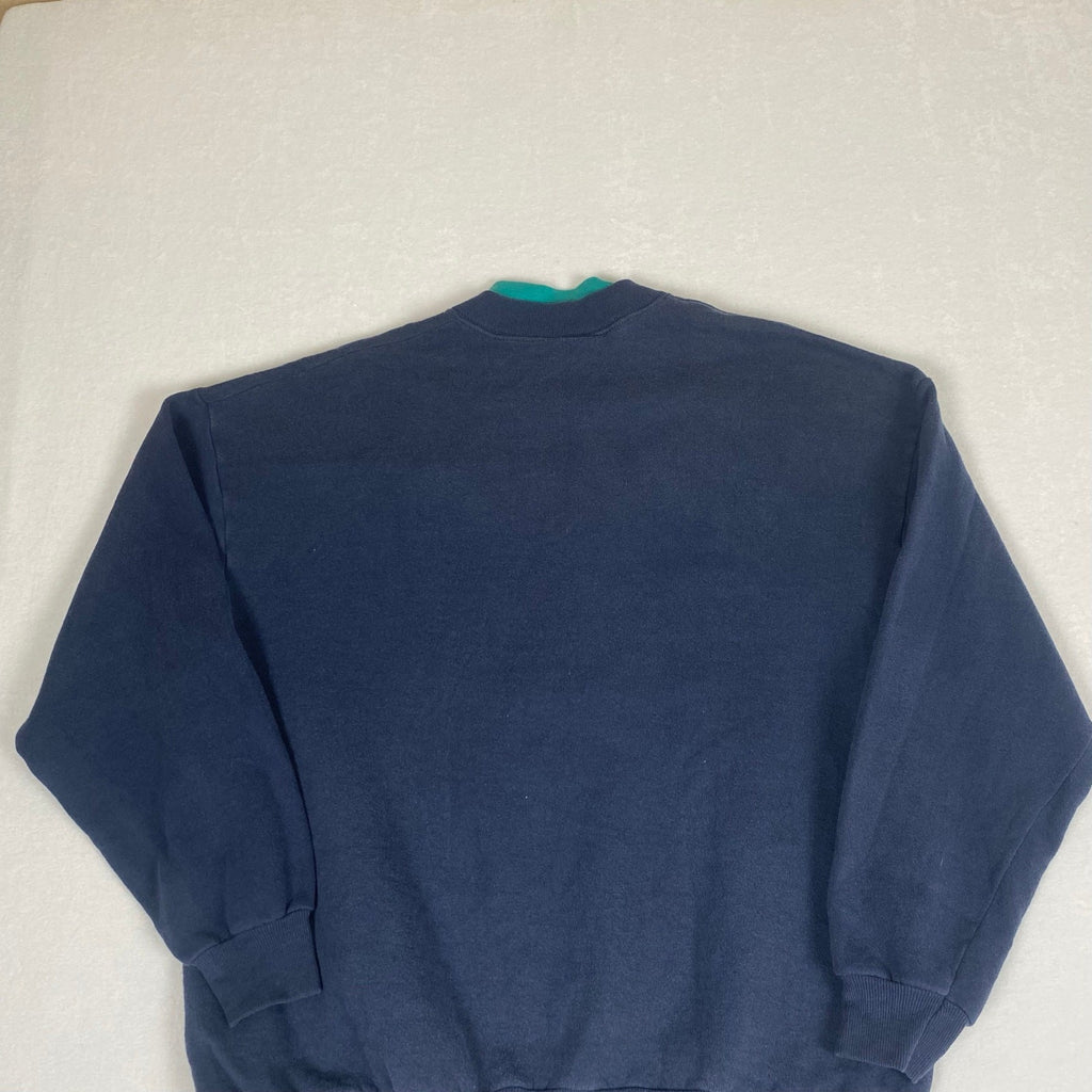 Vintage Up North Minnesota Layered Collar Evergreen Tree Bird Blue Sweatshirt