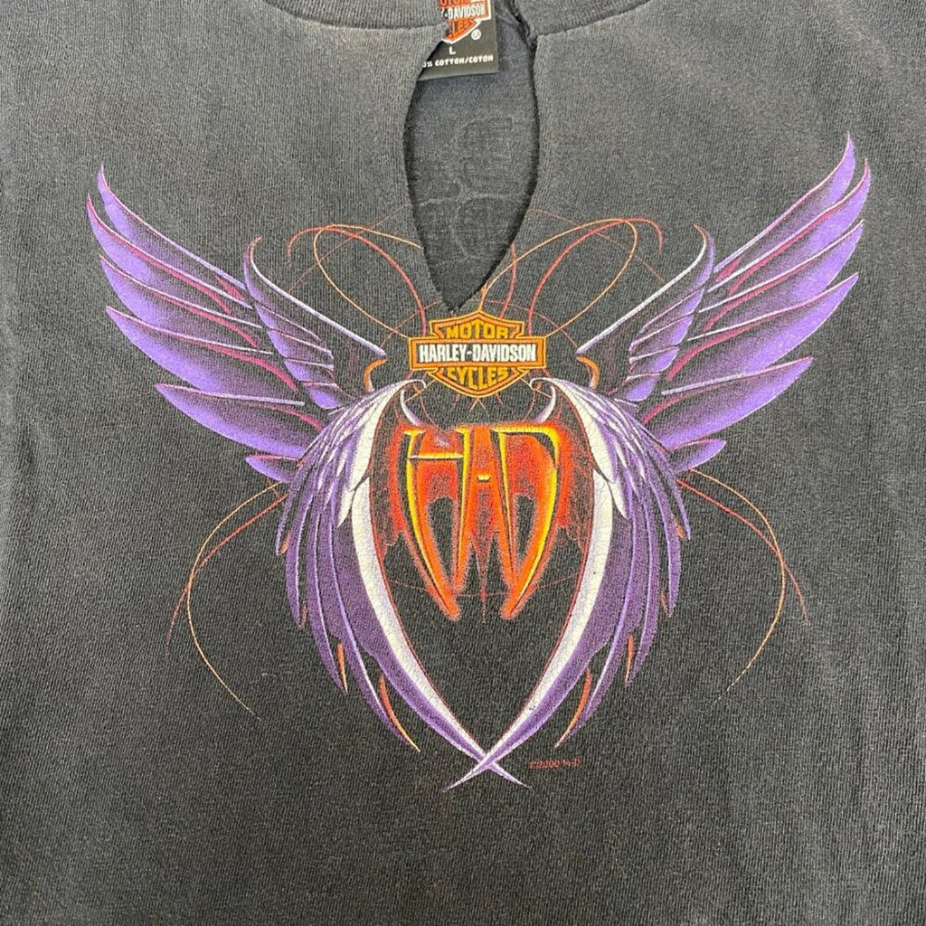 Vintage Harley Davidson Made in USA Purple Wing Cropped Sleeveless Minnesota Tee