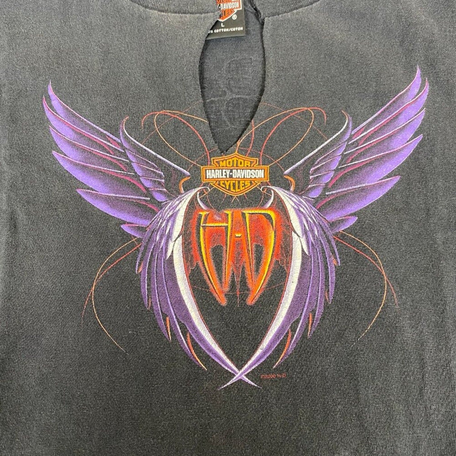 Vintage Harley Davidson Made in USA Purple Wing Cropped Sleeveless Minnesota Tee