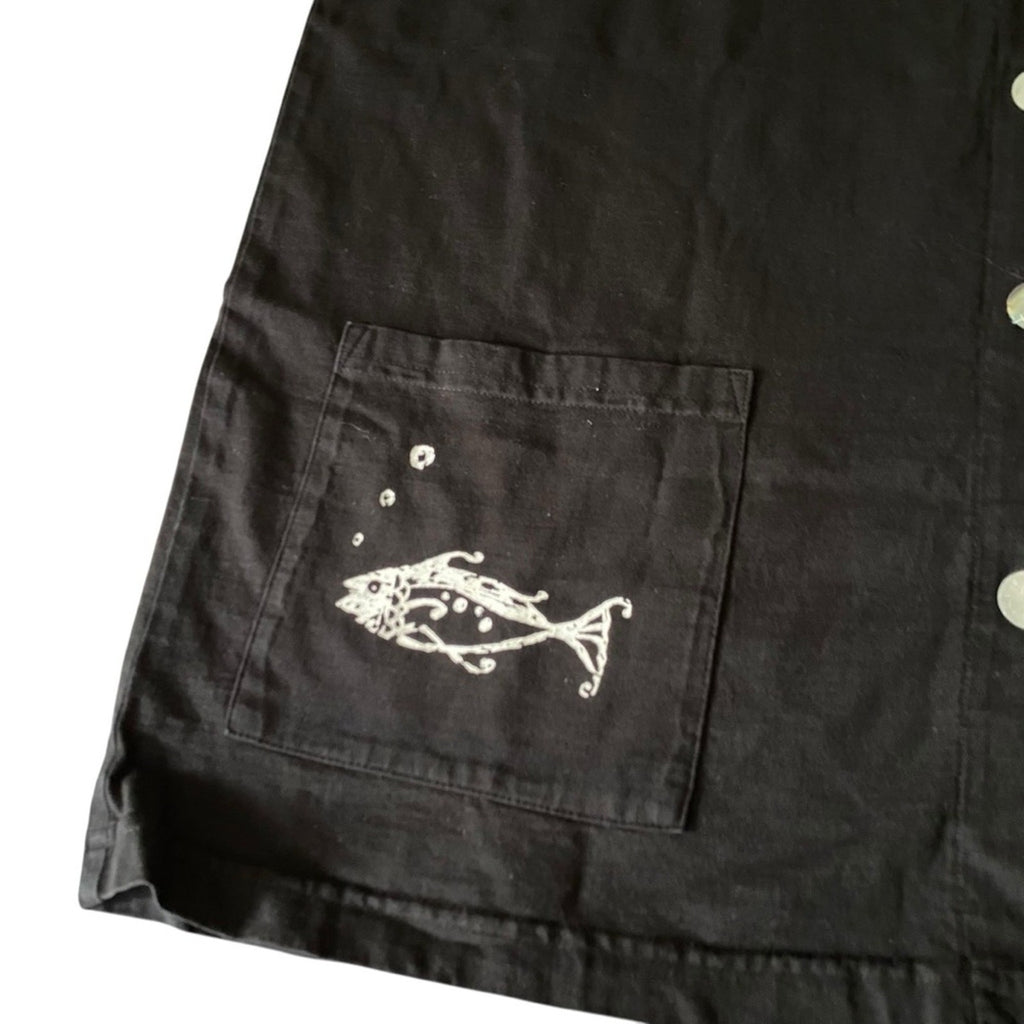 Vintage Made in USA Cactus Fish Starfish Ocean Sleeveless Button Up Black Vest