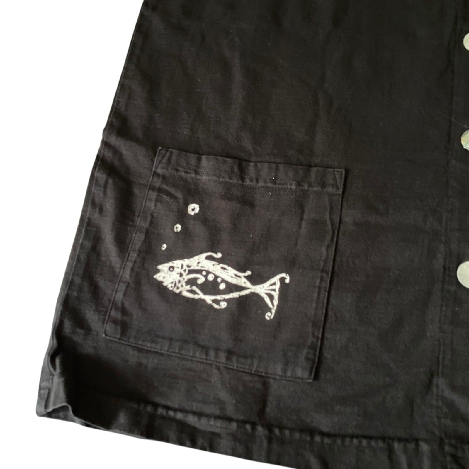 Vintage Made in USA Cactus Fish Starfish Ocean Sleeveless Button Up Black Vest