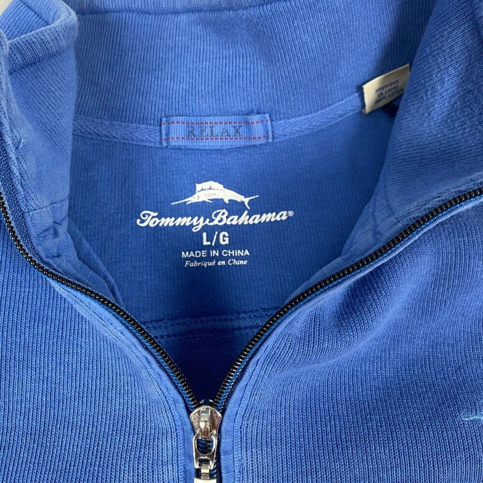 Tommy Bahama Royal Blue Cotton 1/4 Zip Pullover Sweater Size Large